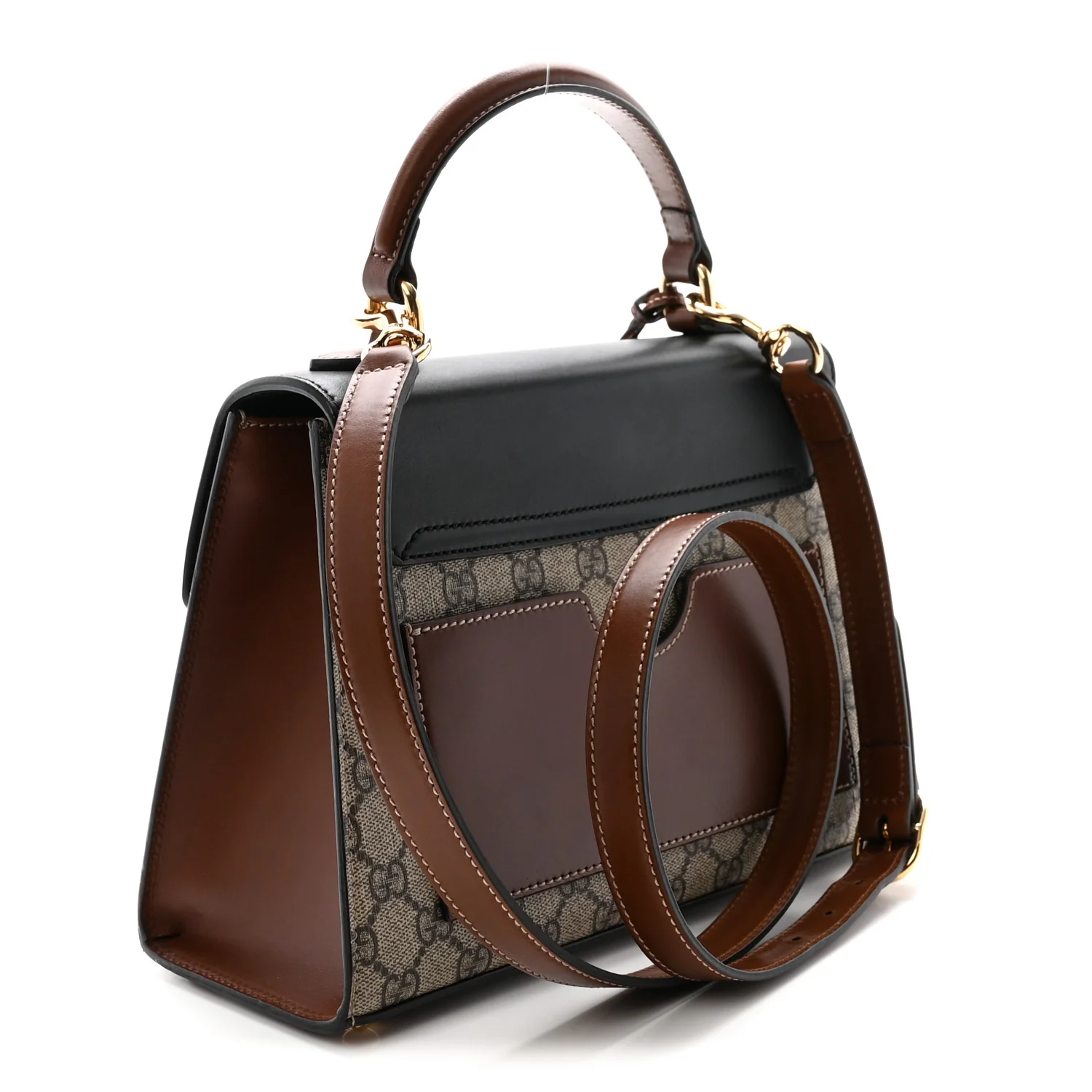 GG Supreme Monogram Calfskin Small Padlock Top Handle Bag Beige Black Cuir