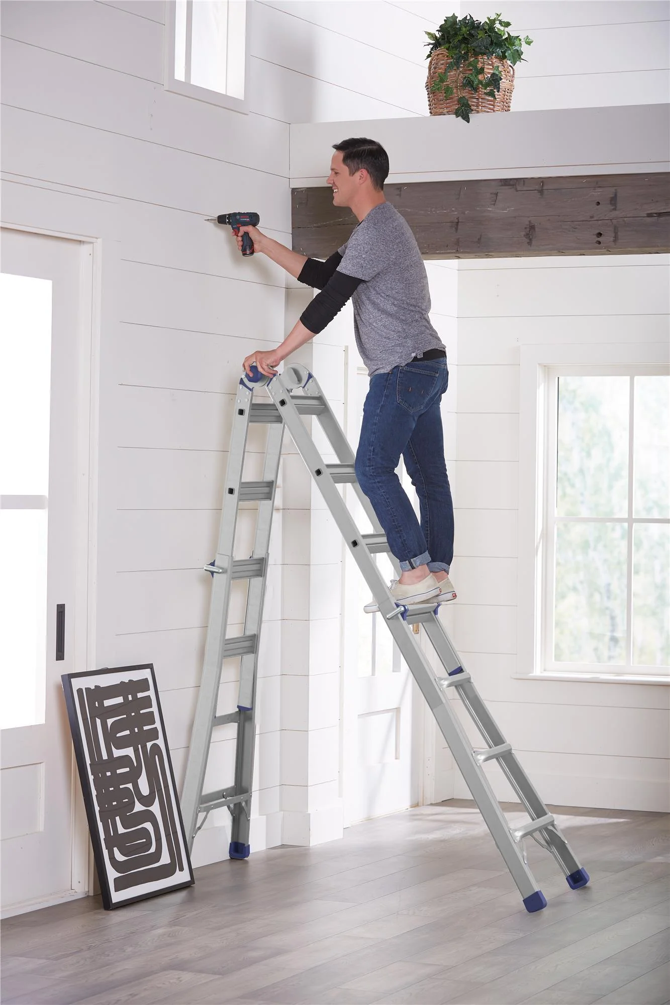 COSCO 18ft Reach Height Aluminum Multi - Position Ladder, 300 lb. Load Capacity Type IA Duty Rating