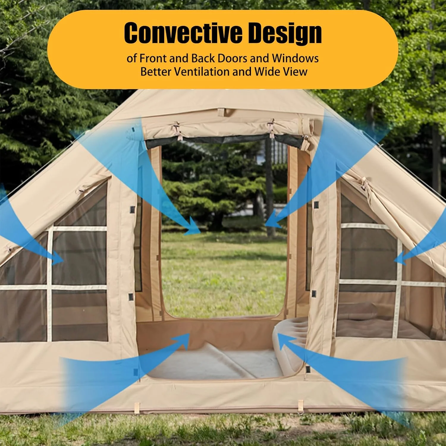 Inflatable Camping Tents With Hand Pump, Air Glamping Tents, Easy SetupWaterproofand Windproof Blow Up Tent, 4 Seasons Oxford Cabin Tent With esh ChimneyWindow. - Image 7