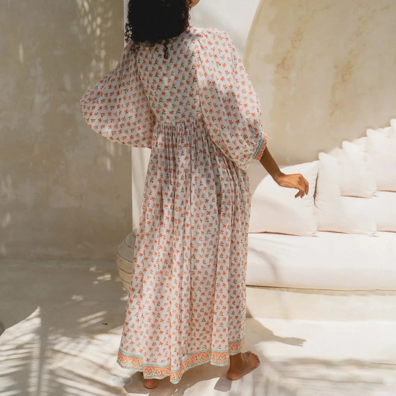 Robe Longue Bohème Femme à Manches Bouffantes - Idéale Été Élégante