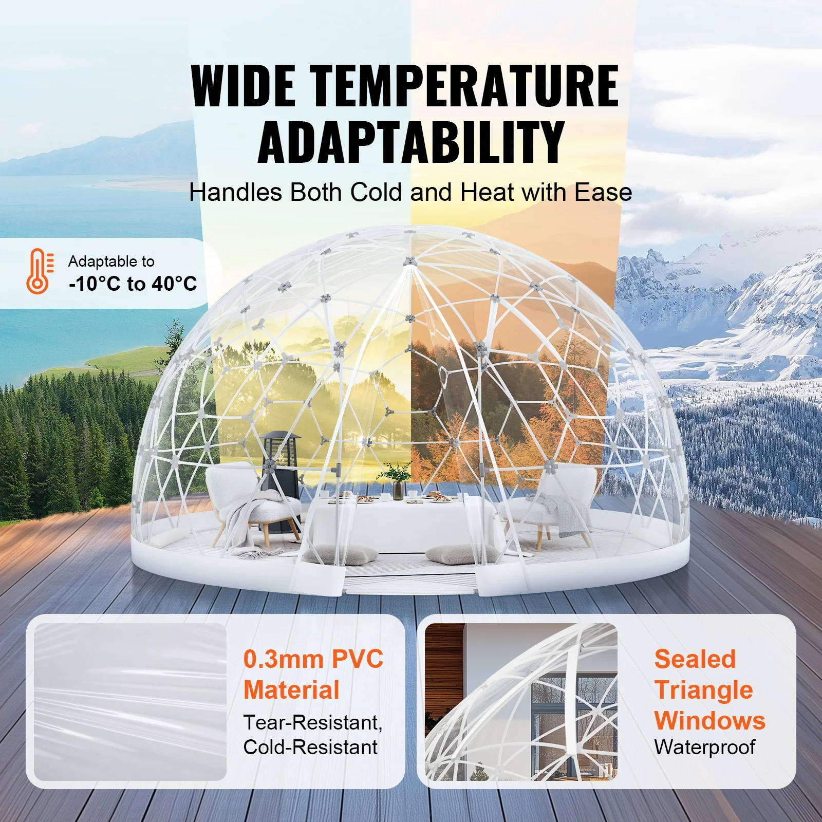 Outdoor Dome Shelter, 9.5 FT Clear PVC Garden Tent, Waterproof Geodesic Dome Tent with Window for Patio, Backyard Dining, and Parties - Image 2