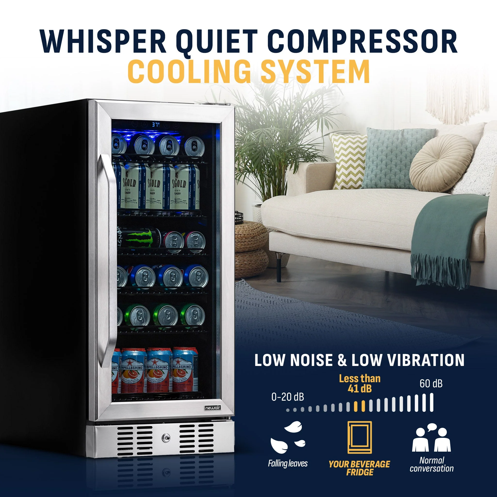 Newair 96-Can Built-In Stainless Steel Beverage Fridge - 15