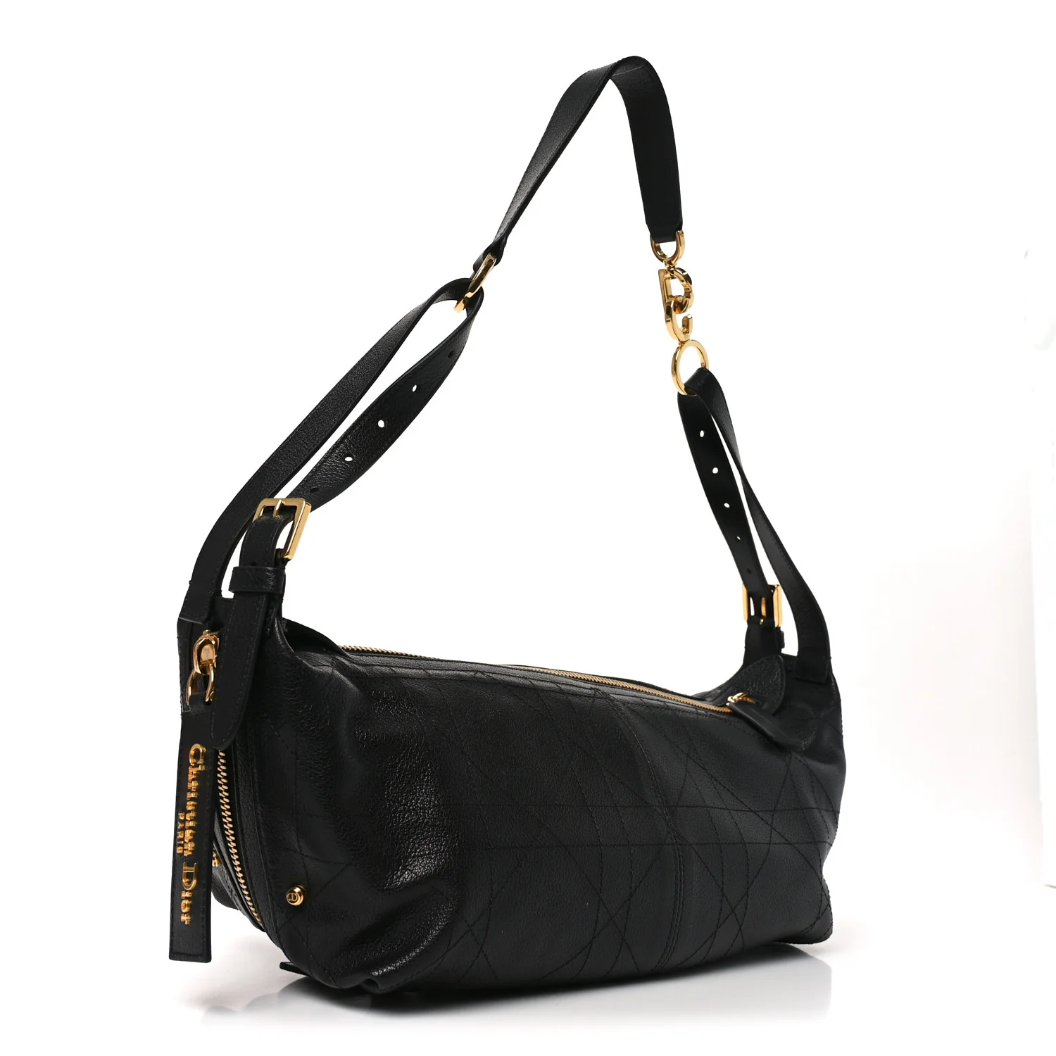 Shiny Grained Calfskin Macrocannage Medium D-Journey Bag Black