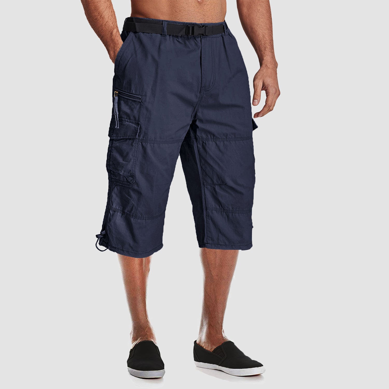Short cargo 3/4 d'été pour homme, en sergé de coton, taille élastique, poches multiples, pantalon capri confortable