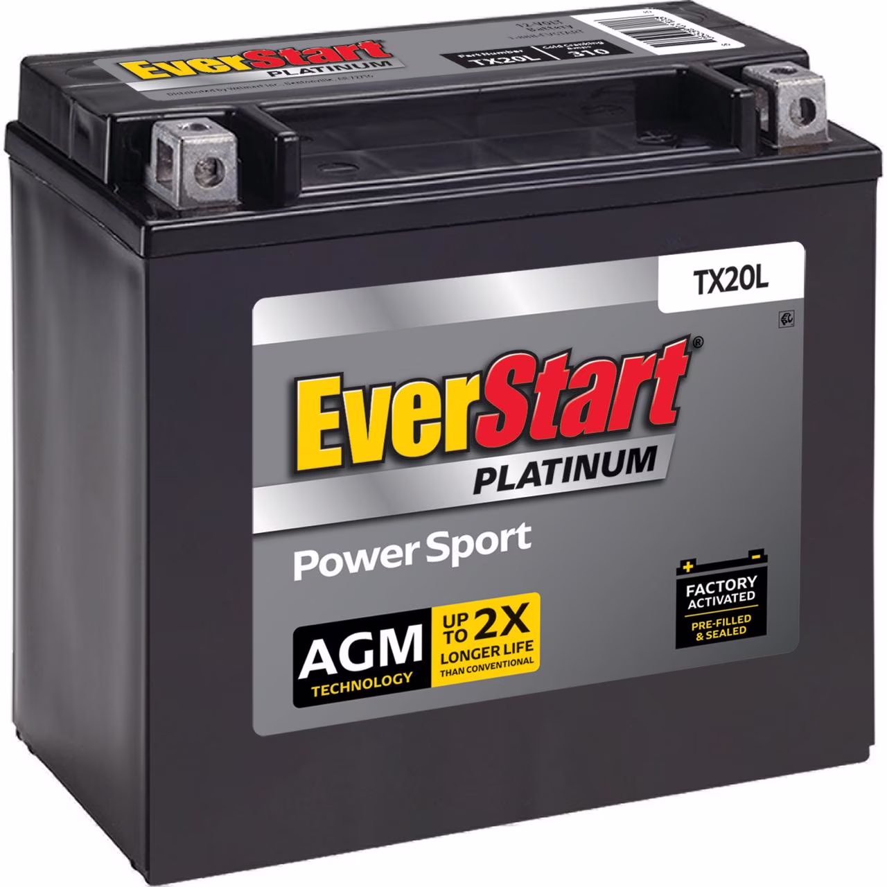 Platinum BOXED AGM Power Sport Battery, Group Size TX20L 12 Volt, 310 CCA