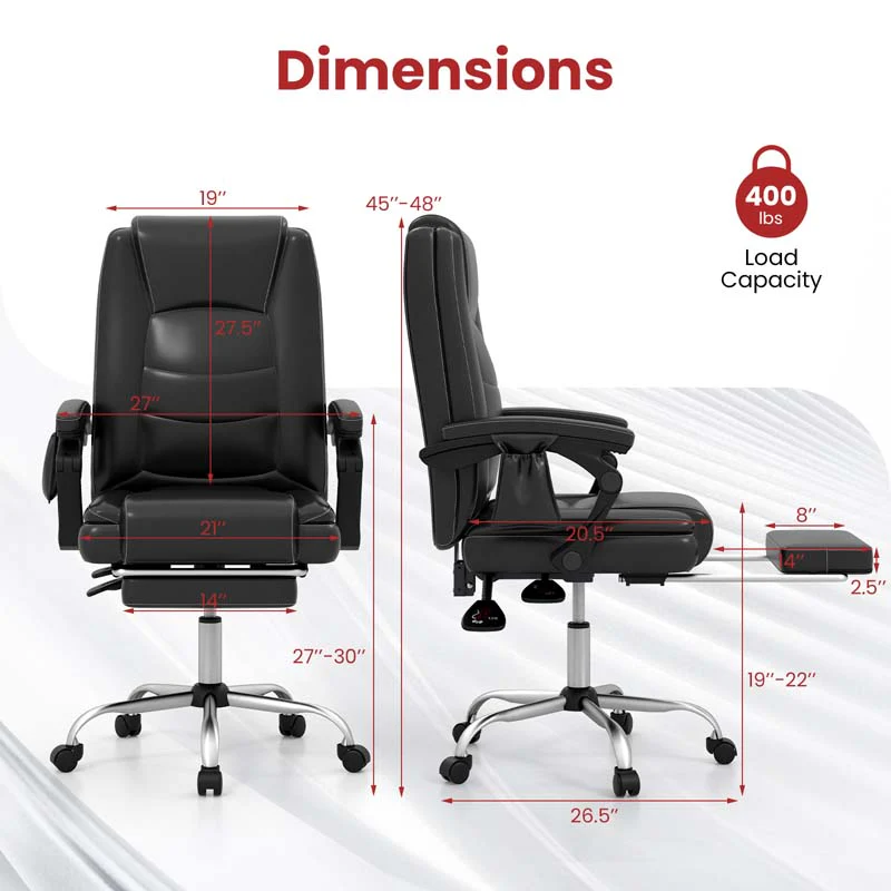 Eletriclife Massage Adjustable Executive Chair with Armrests and Retractable Footrest