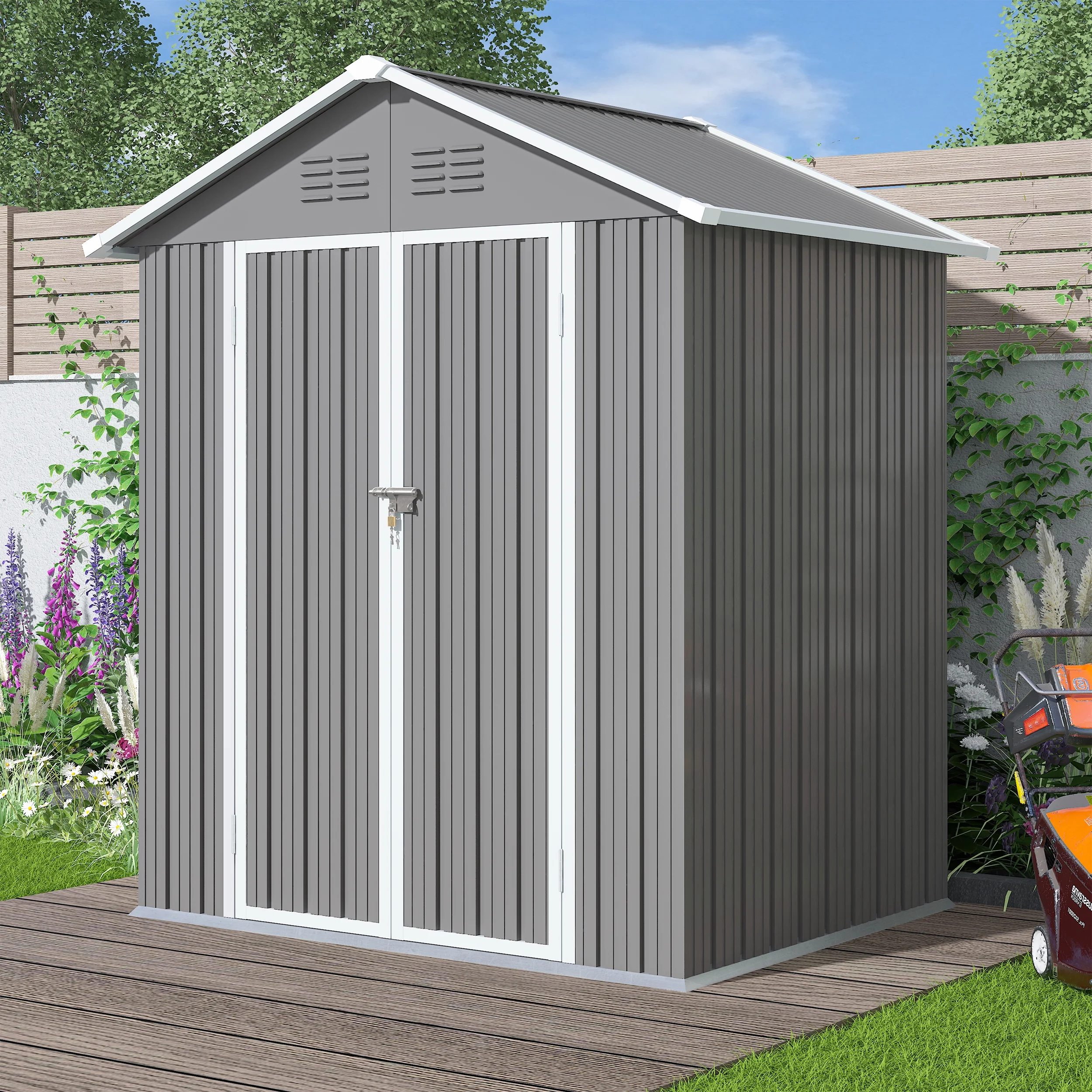 Outdoor Storage Shed with Lockable Doors, Dark Gray(6' x 4'# Gray) - Image 4