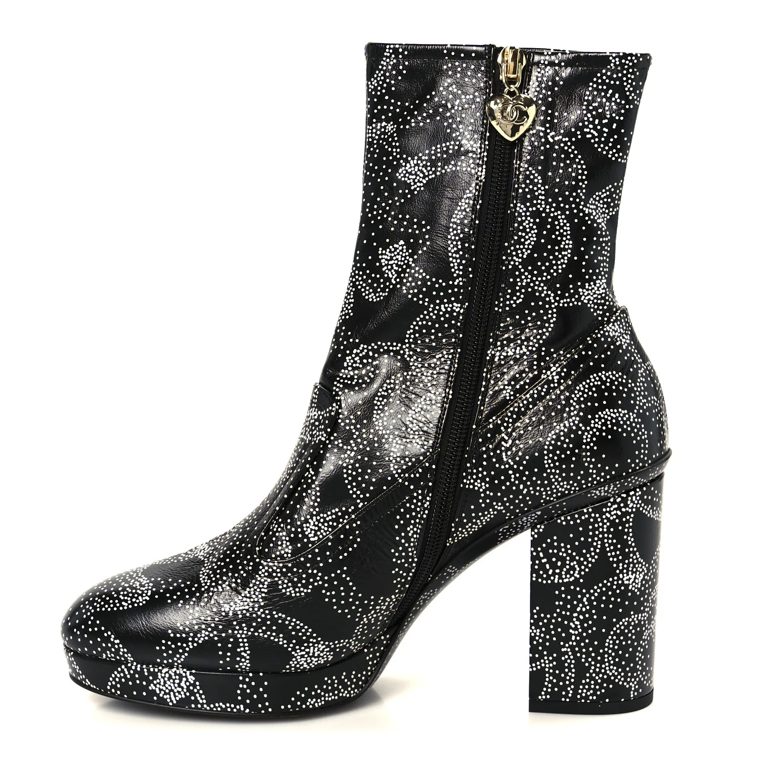 Calfskin Camellia Printed Ankle Boots 39 Black White
