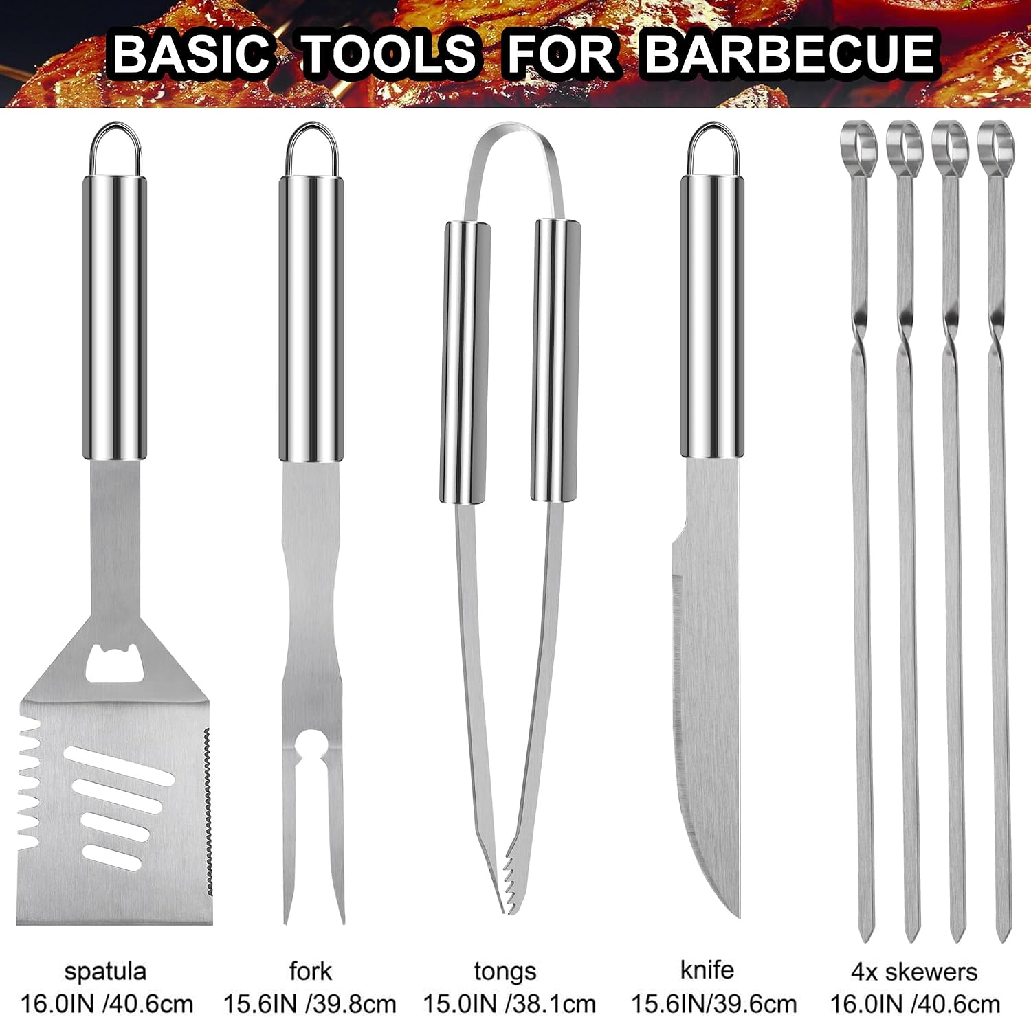 grilljoy 24PCS BBQ Grill Tools Set with Meat Thermometer and Injector - Extra Thick Stainless Steel Fork, Spatula & Tongs - Complete BBQ Accessories - Perfect Grill Gifts for Father's Day