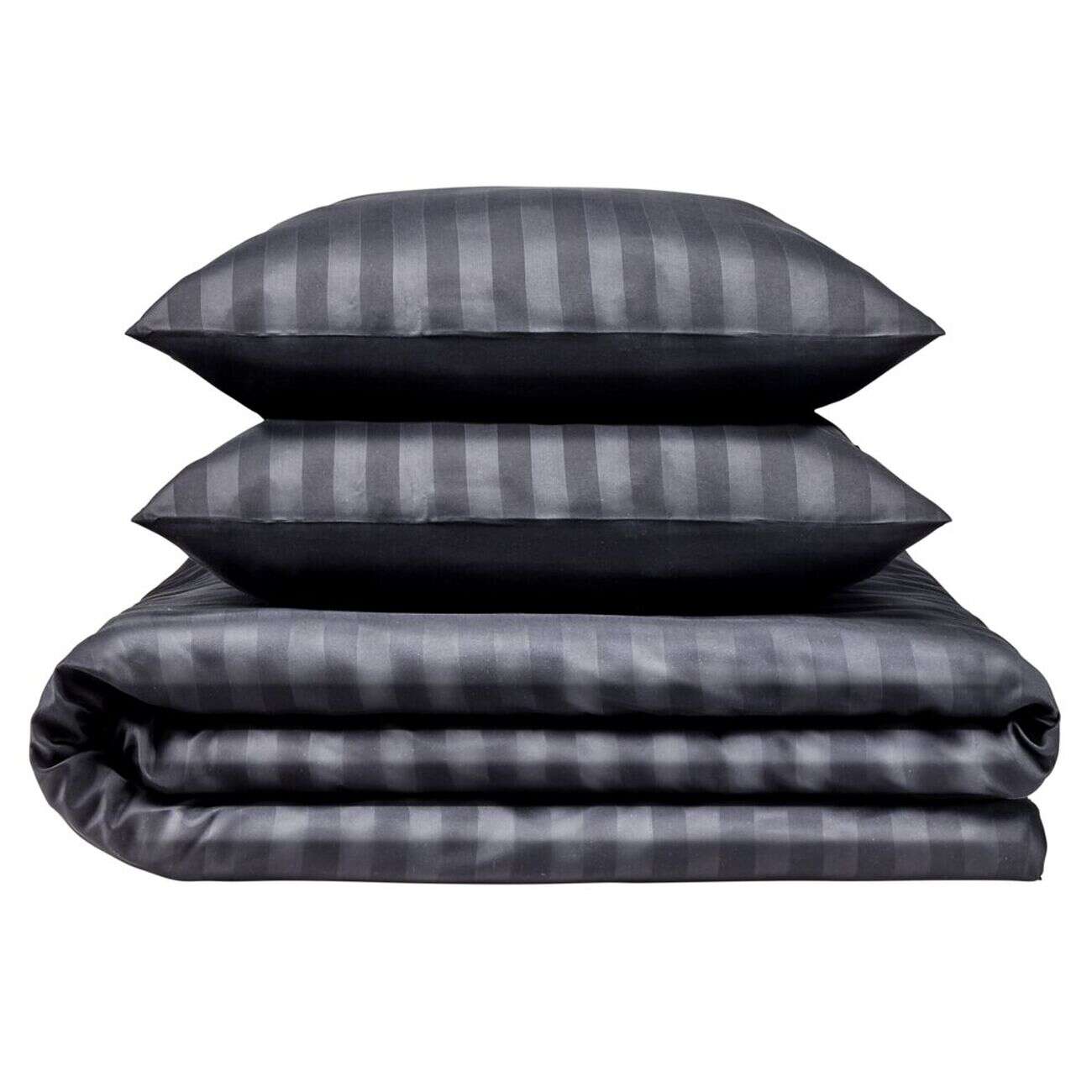 Parure de lit 2 personnes 260x240cm satinée à rayures (2 modèles noir ou blanc)