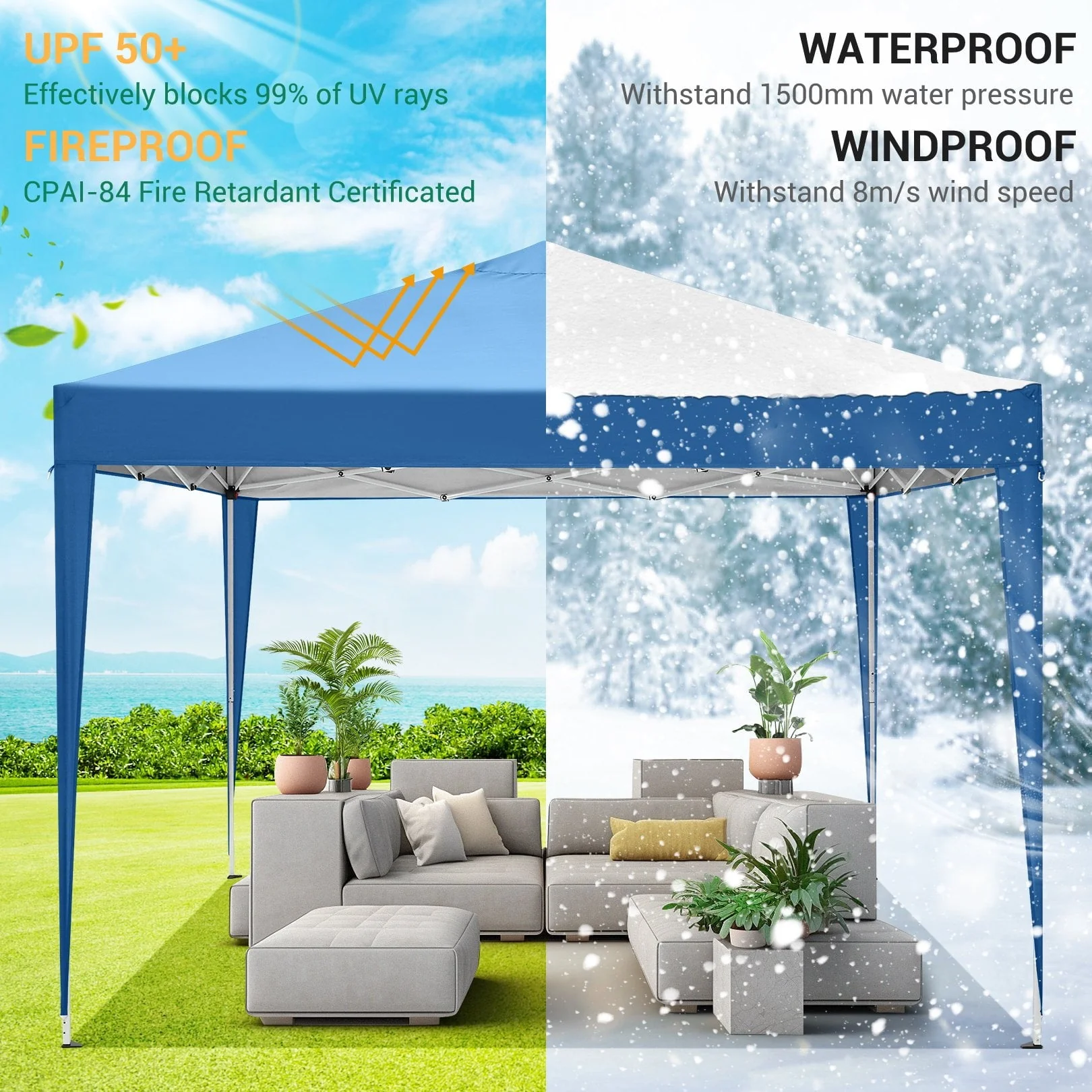 10x10 FT Pop Up Canopy Tent Anti-UV Waterproof Outdoor Instant Party Wedding Backyard Canopy Tent Shade Shelter for Beach Party Commercial Booth Gazebo, Blue - Image 6