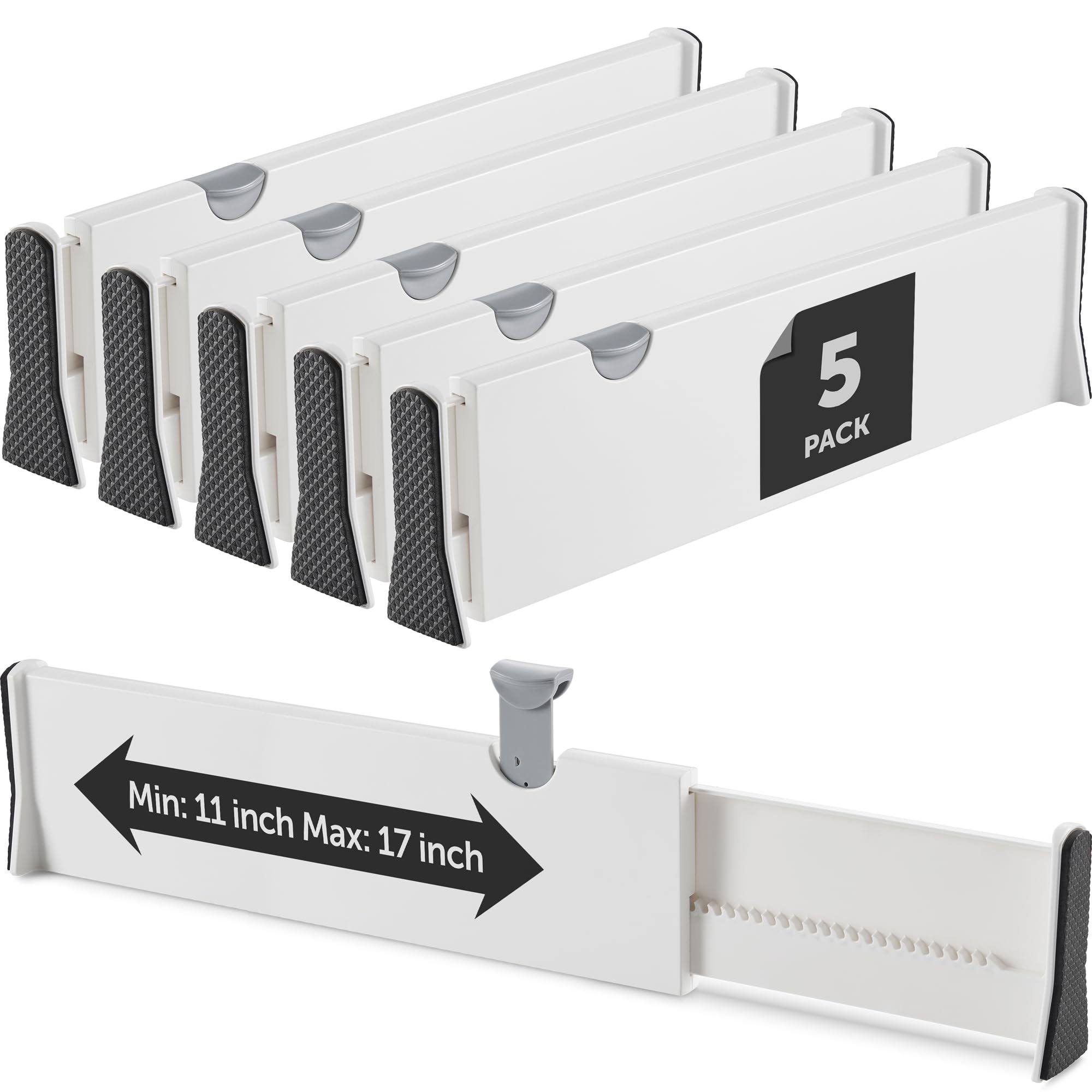 RUBOXA Adjustable Tall Drawer Dividers, [5 Pack] Adjusting Length from 11 inch - 17 inch, Drawer Organizers for Clothes, Locks in PL