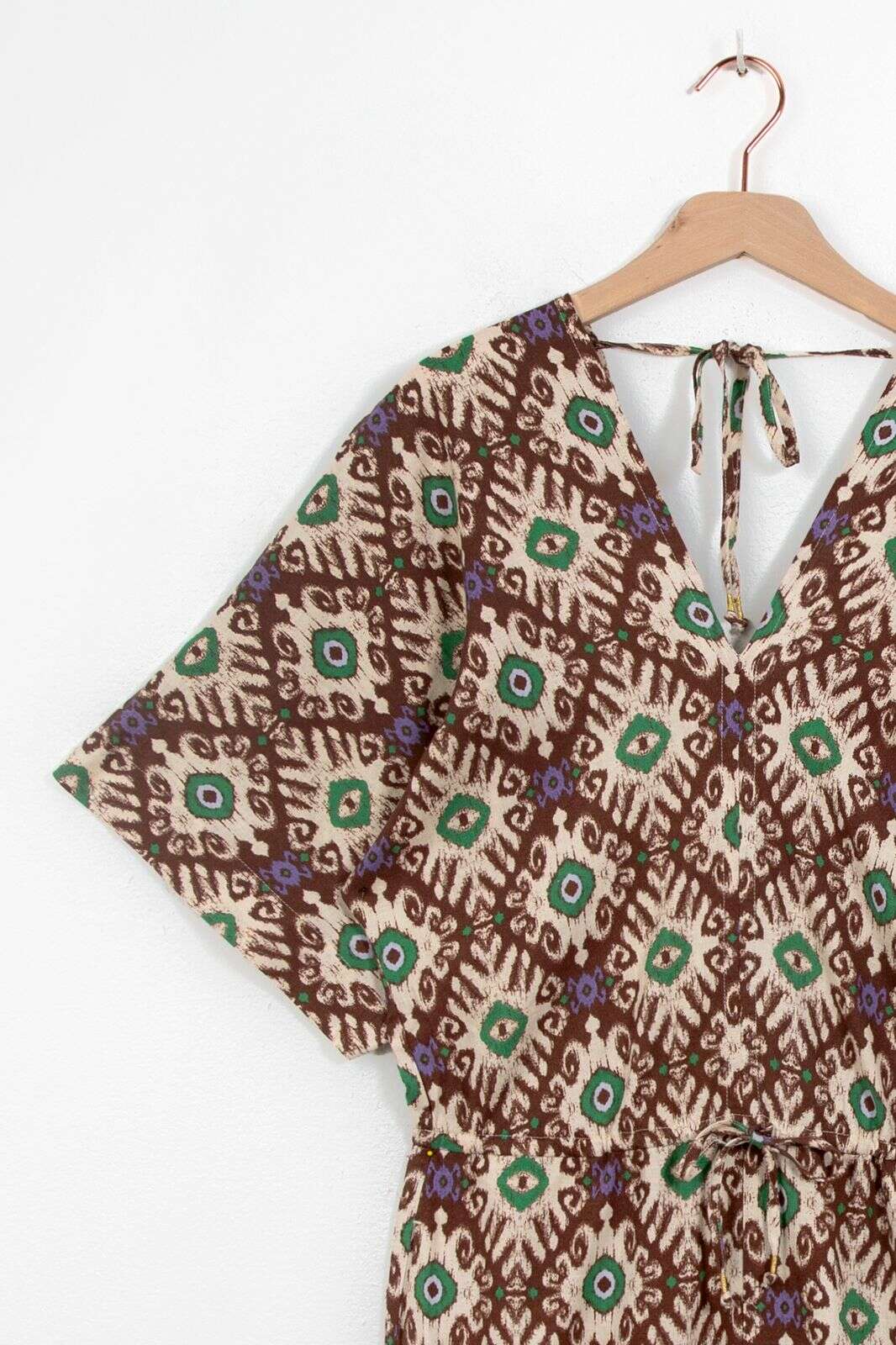 Donkerbruine kaftan jumpsuit met ikat print