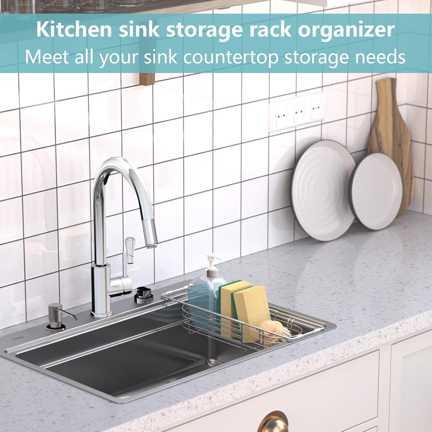Sink Caddy Sponge Holder Kitchen Sink Organizer Expandable 13.4