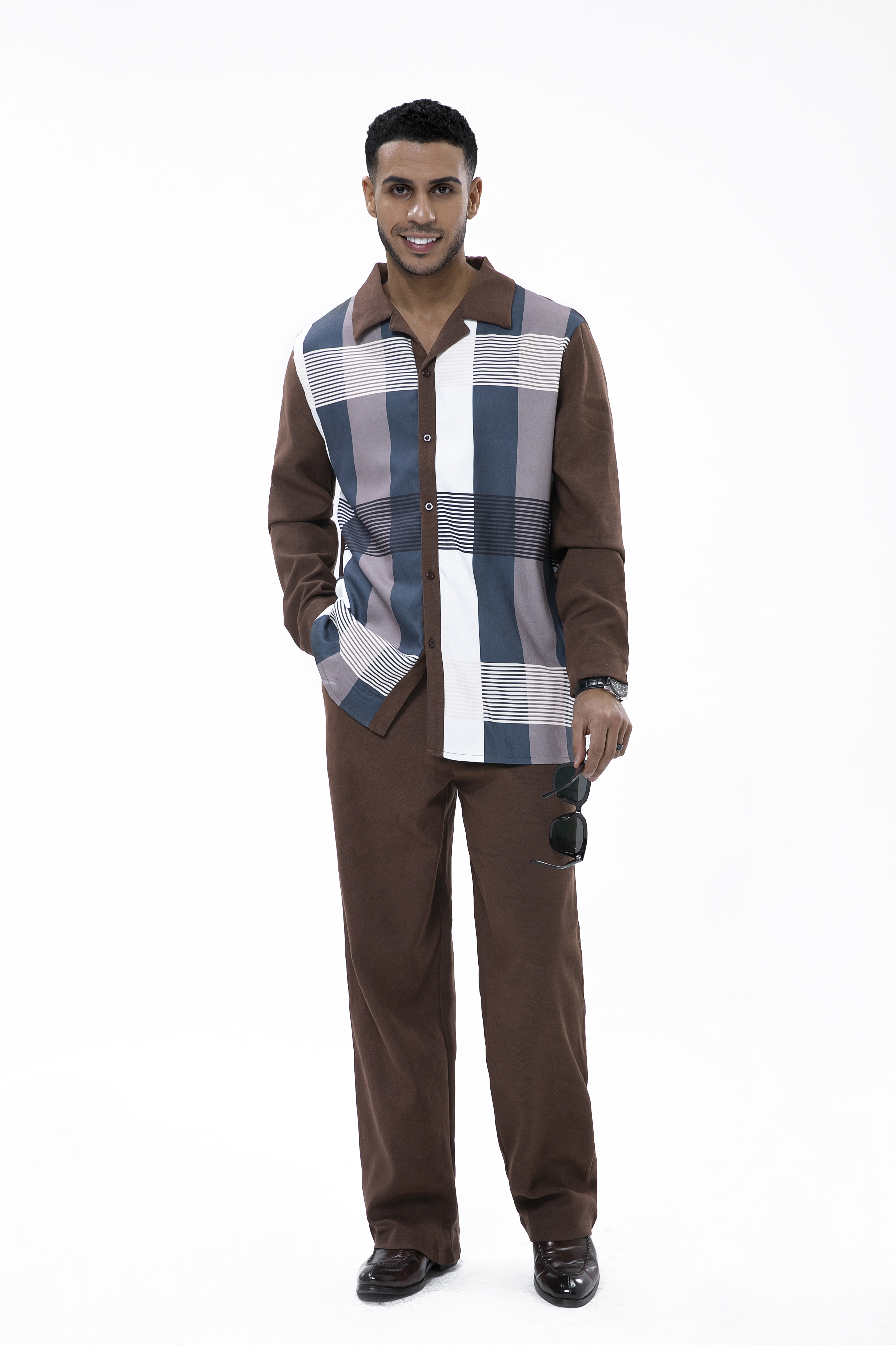 Costume de marche à manches longues en daim marron pour homme Suitmens 027