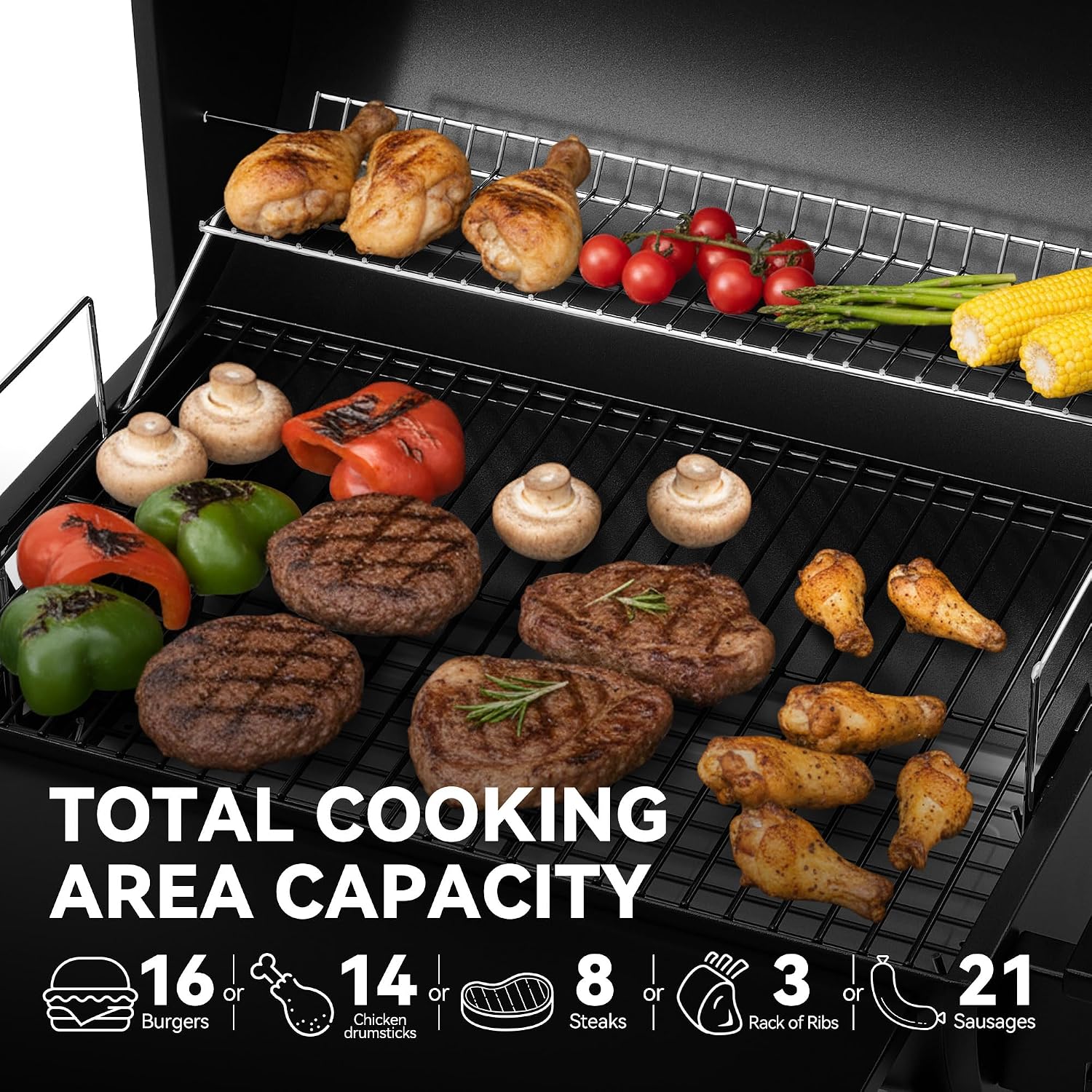 Royal Gourmet CC1624 Barrel Charcoal Grill with Side and Front Shelves