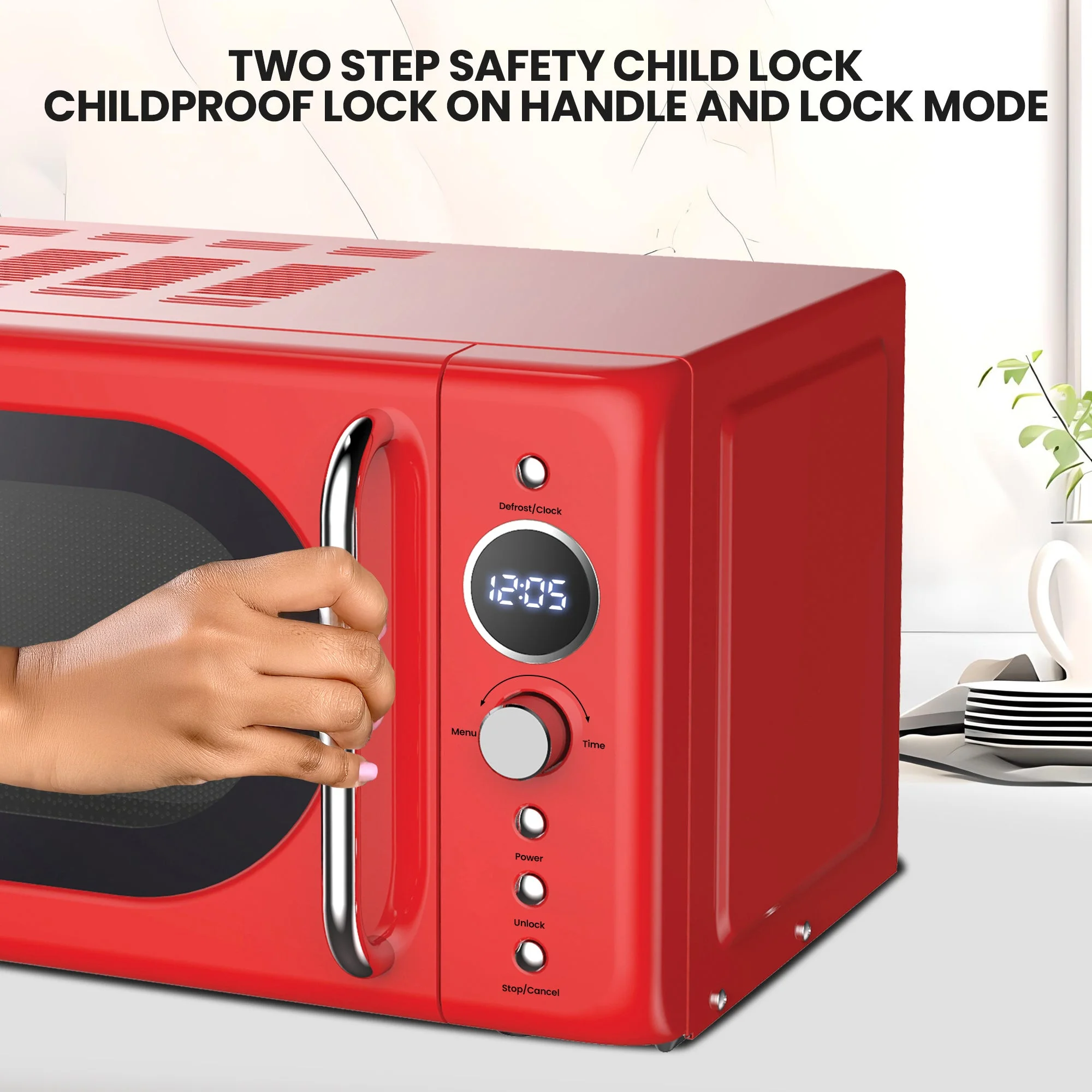 Total Chef Retro Microwave Oven, 0.7 cu ft, 8 Pre - Sets, 700W, Red