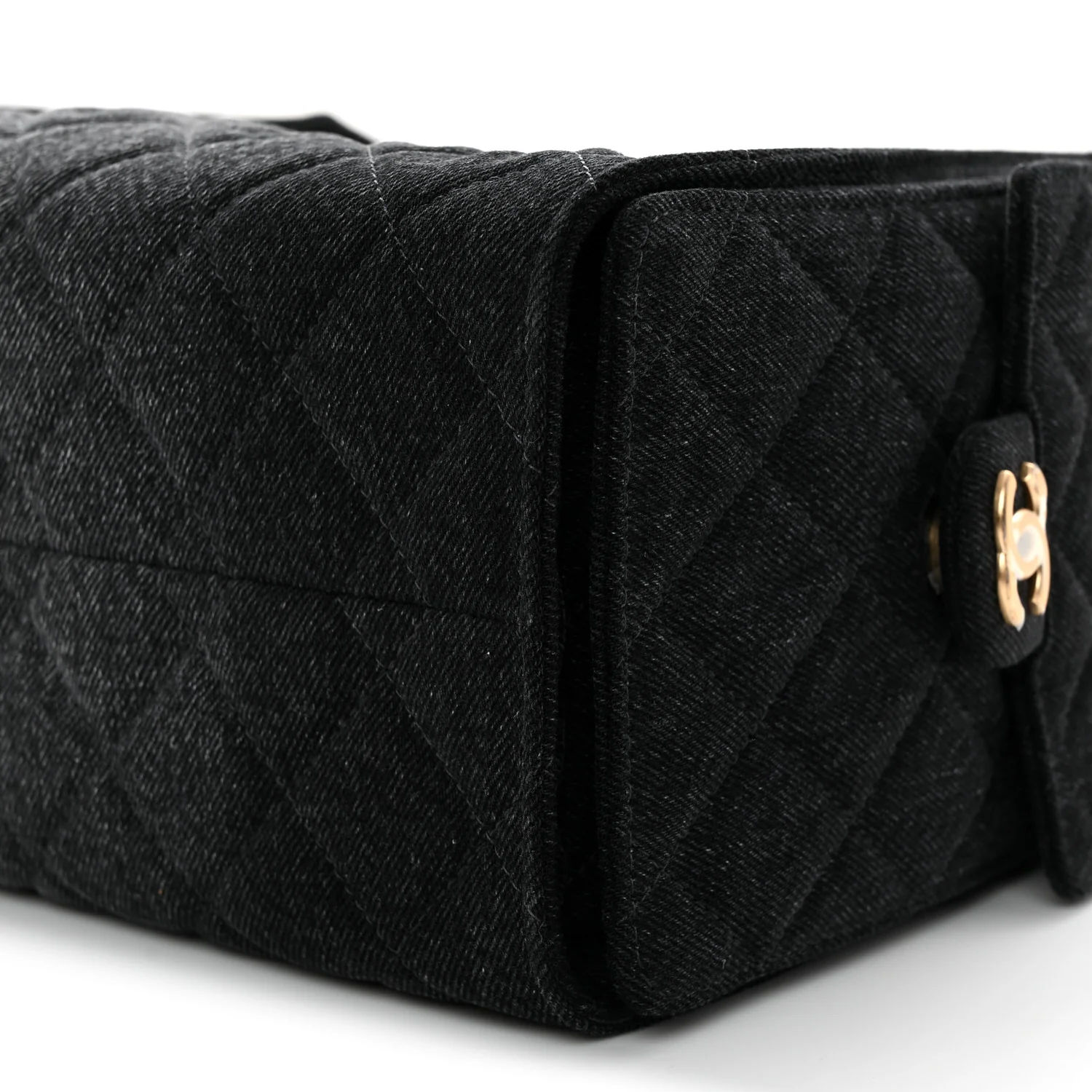 Washed Denim Quilted Small Chanel 25 Handbag Black