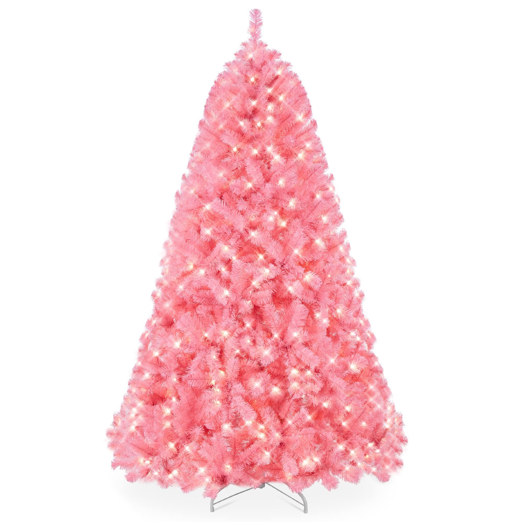 Best Choice Products 6ft Pre-Lit Pink Christmas Tree, Artificial Holiday Decoration w/ 947 Branch Tips, 250 Lights