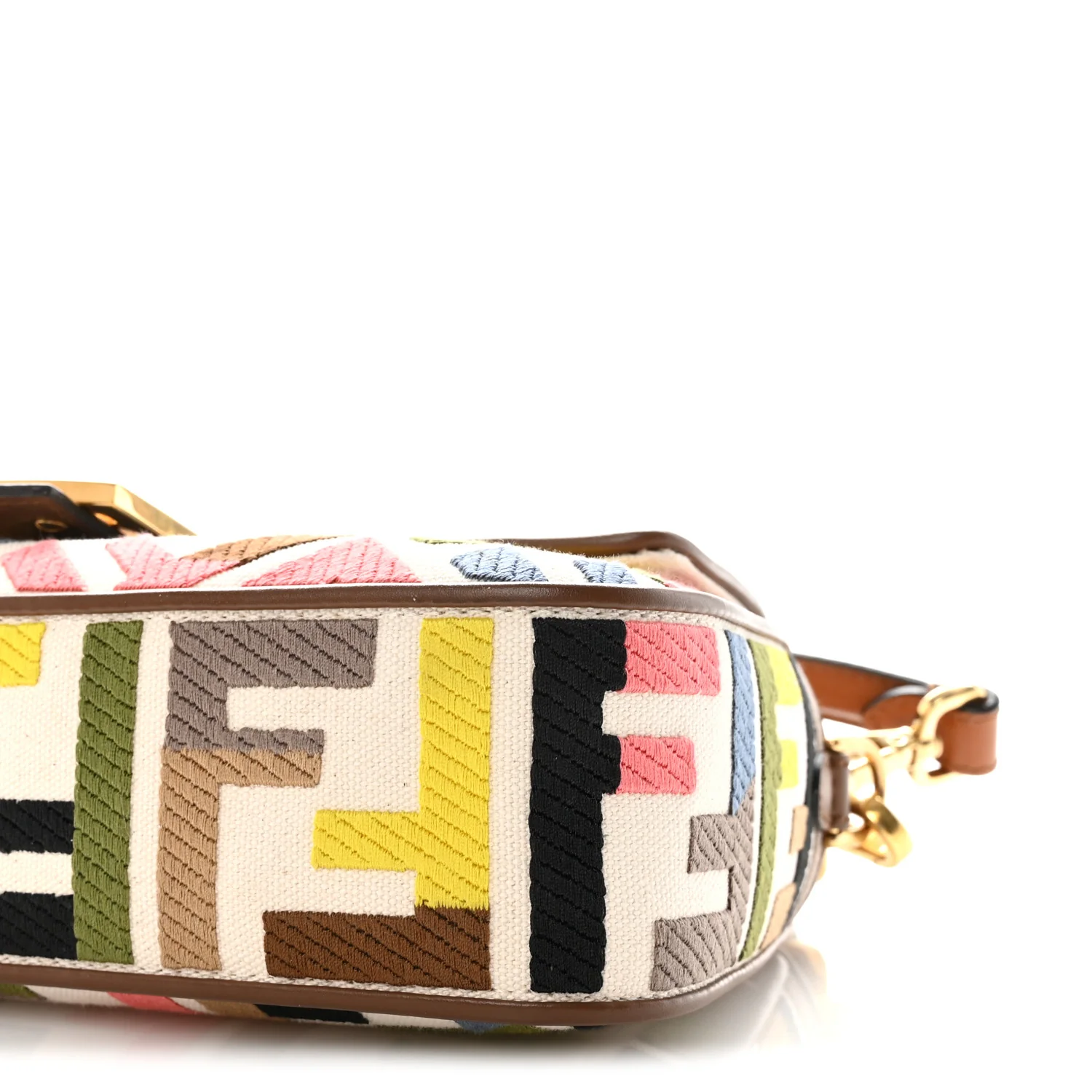 Canvas Ricamo Vitello King FF Multicolor Embroidered Baguette Grezzo Multicolor Gianduia