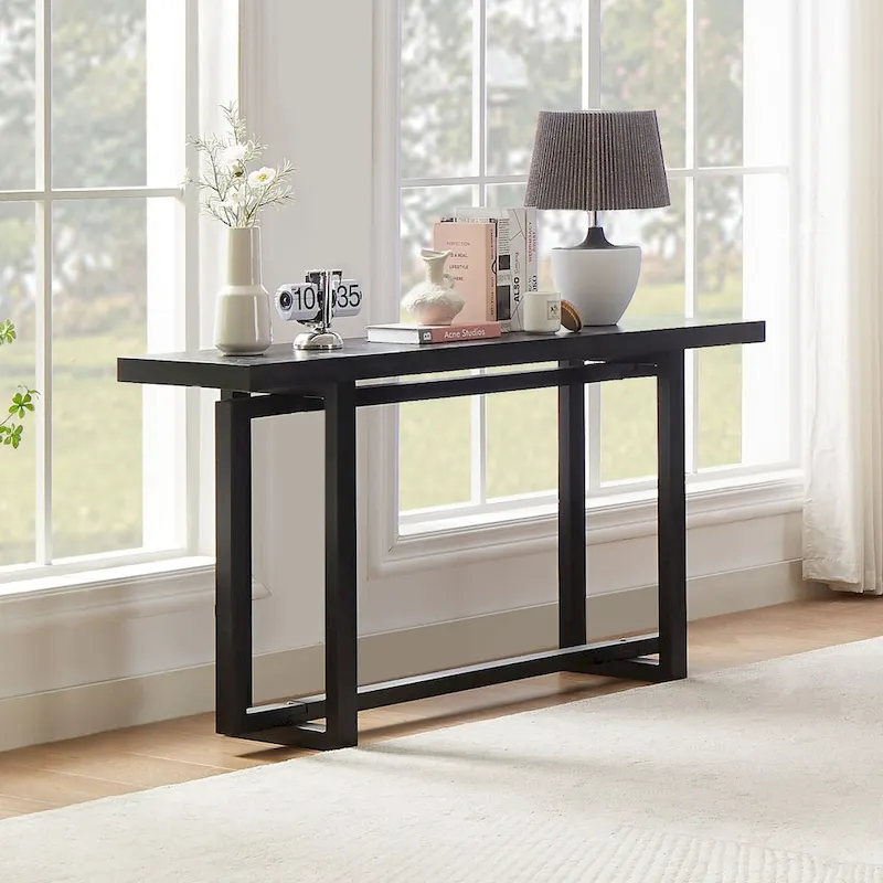 59 in. Rectangular Console Table with MDF Top and Rubberwood Legs