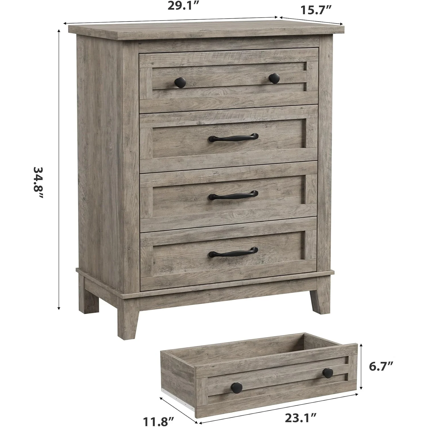 4 Drawer Dresser for Bedroom,34.8" Tall Bedroom Dresser with Large Drawer Black Handles,Wooden Storage Organizer Cabinet Chest of Drawer for Living Room,Hallway(Retro Gray) - Image 2