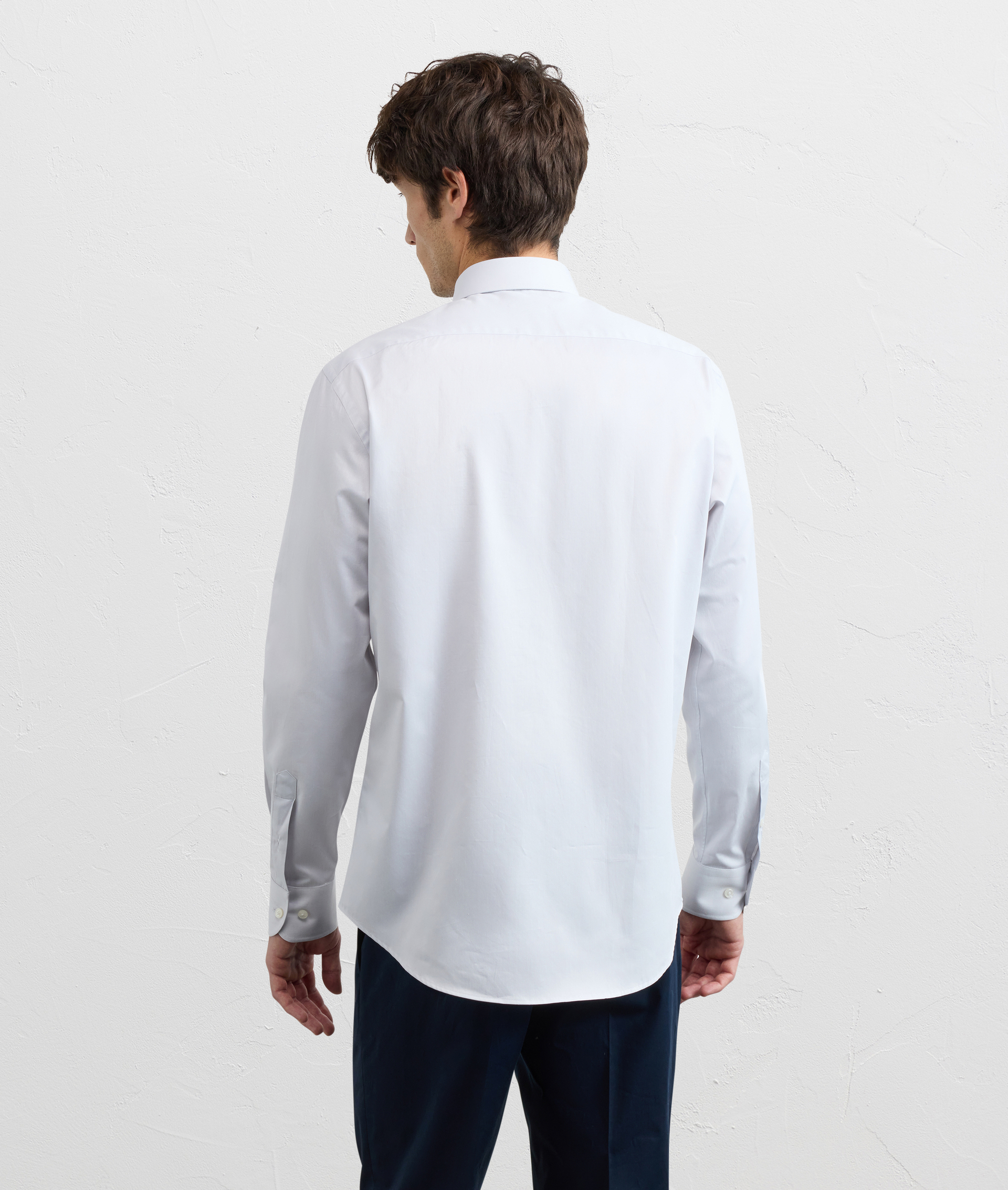 LIGHT GREY COTTON TWILL SHIRT WITH SMALL TORINO COLLAR AND STANDARD CUFF