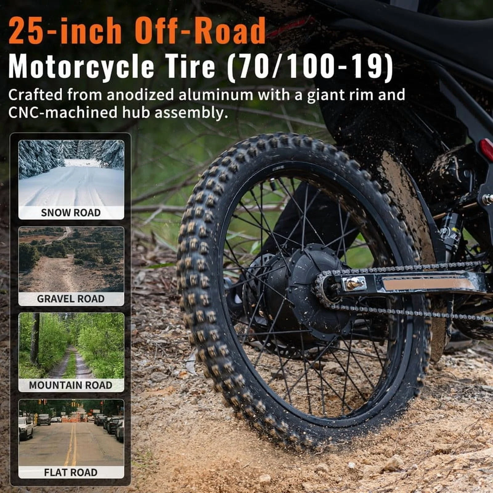GT73 PRO 338 NM Electric Dirt Bike for Adults,3000W(Peak)Dual Motor 50Mph Max Speed,60V 50MPH 36.4AH Dual Battery Ebike,85 Miles Range, 25" Motorcycle Tires, All-Terrain for Mountain, Snow, UL2849(50Mph) - Image 5