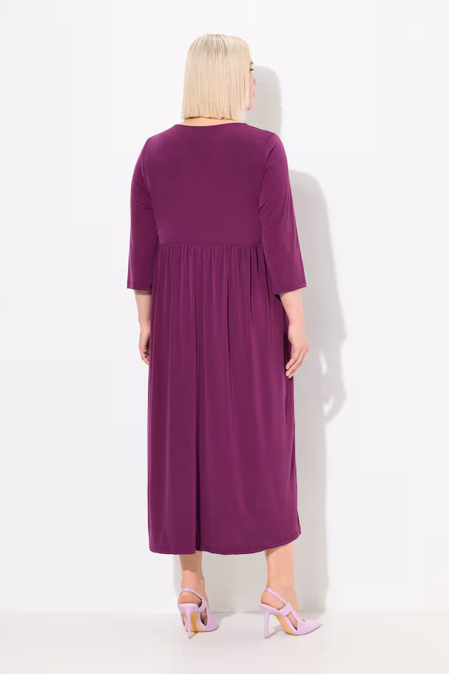 Square Neck Stretch Knit Empire A-line Pocket Dress