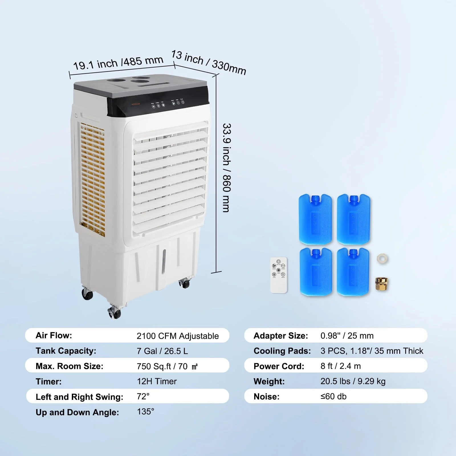 BENTISM Evaporative Cooler Swamp Cooler 3 in 1 2100 CFM 7 Gal 12h Timer Air Humidifier Image 7