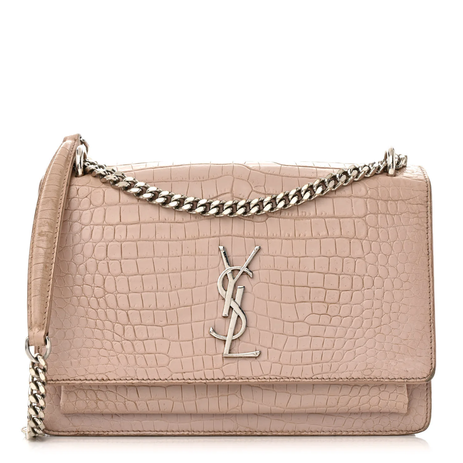 Calfskin Crocodile Embossed Medium Monogram Sunset Rose Antic