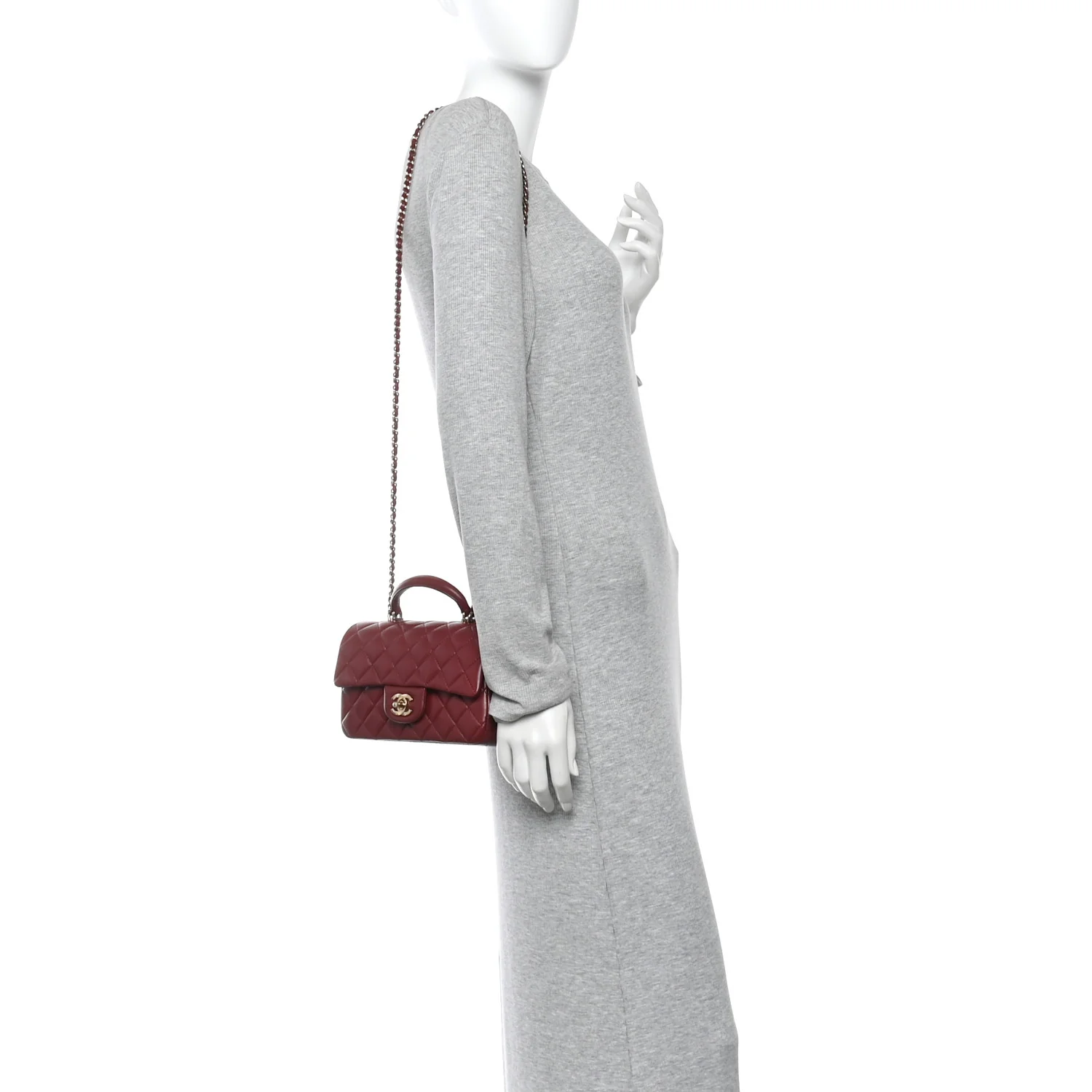 Lambskin Quilted Mini Top Handle Rectangular Flap Burgundy