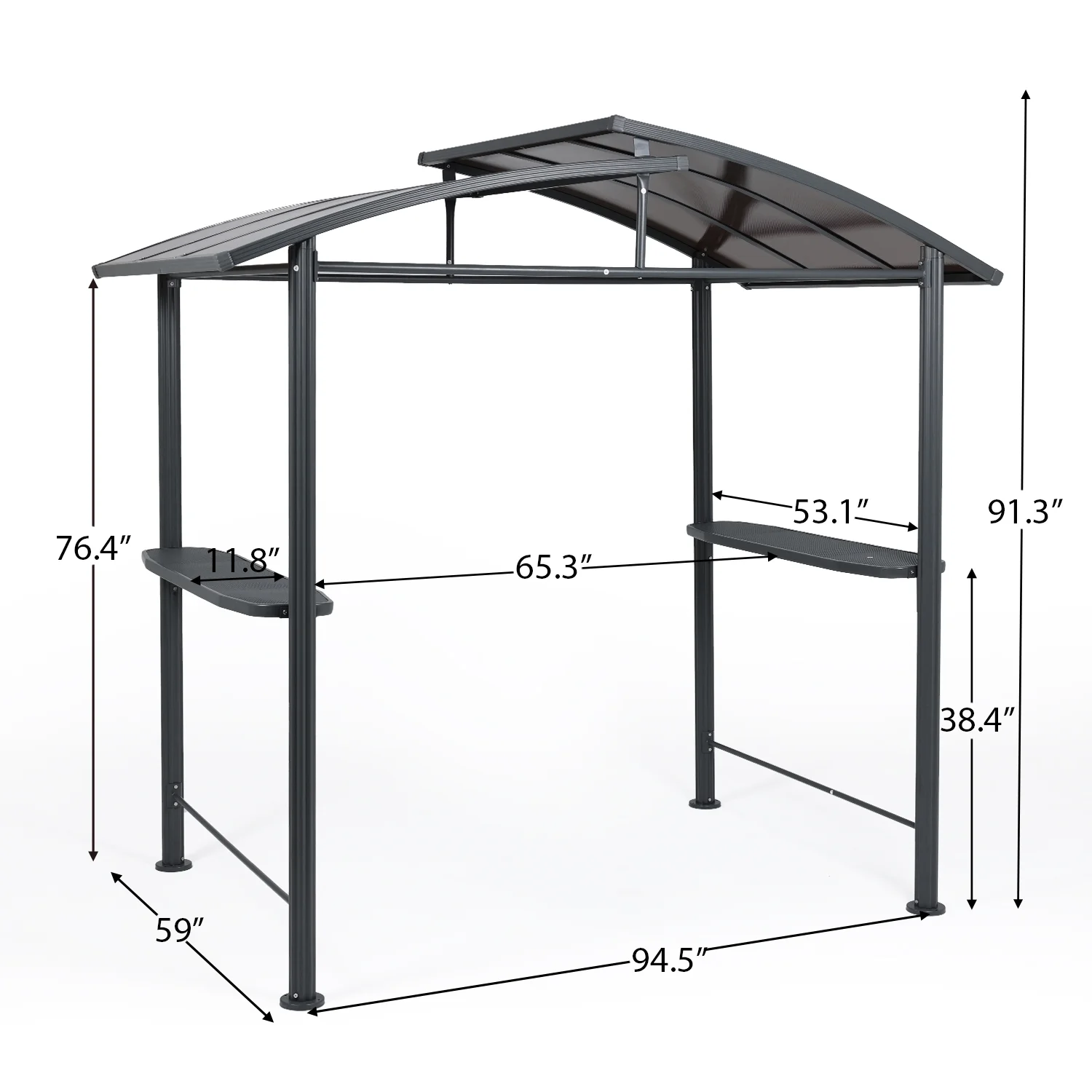 Aoodor 8 x 5 Ft. Hardtop BBQ Grill Gazebo Shelter with Side Shelves for Outdoor Patio Cooking and Barbecue