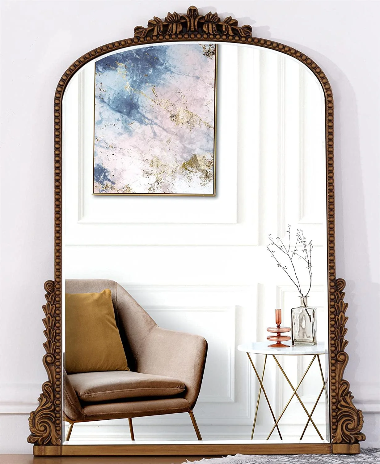 Traditional Baroque Arch Wall Mirror Antique Gold Mirror Wall Decor for Living Room Home 31 5" x 23 6'' Image 6