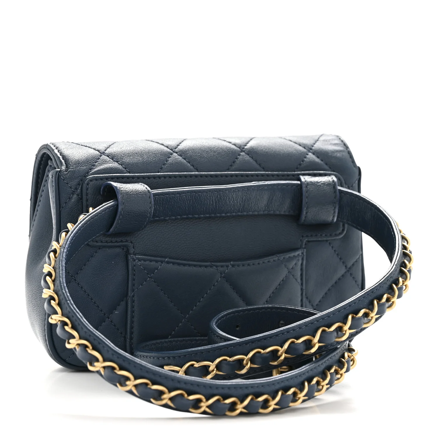 Lambskin Quilted Chain Infinity Waist Belt Bag Blue