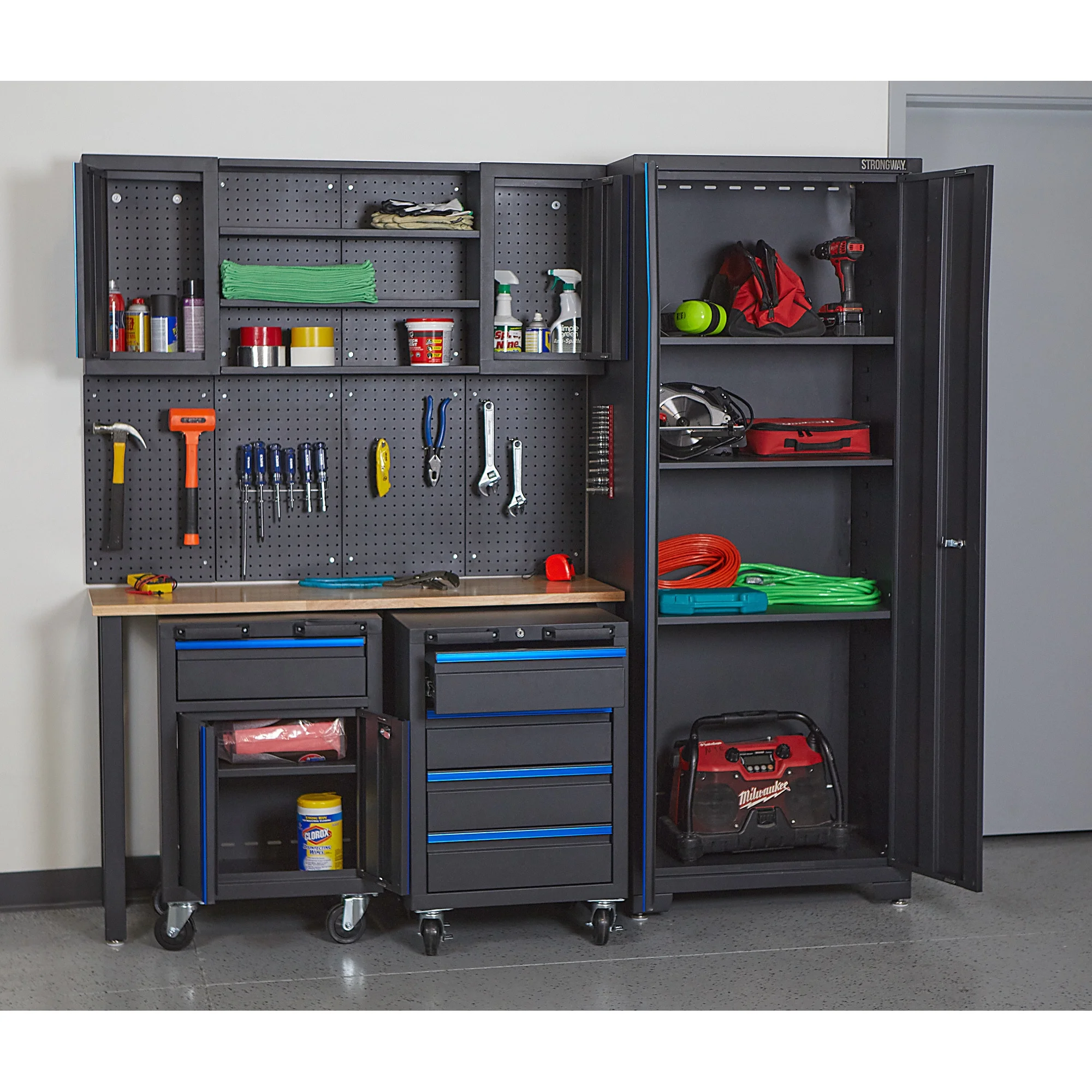 6-Pc. Steel Garage Storage System with Drawers, Pegboard, Shelves, Tabletop, 2 Rolling Cabinets, 81.5in. x 75.7in. - Image 7