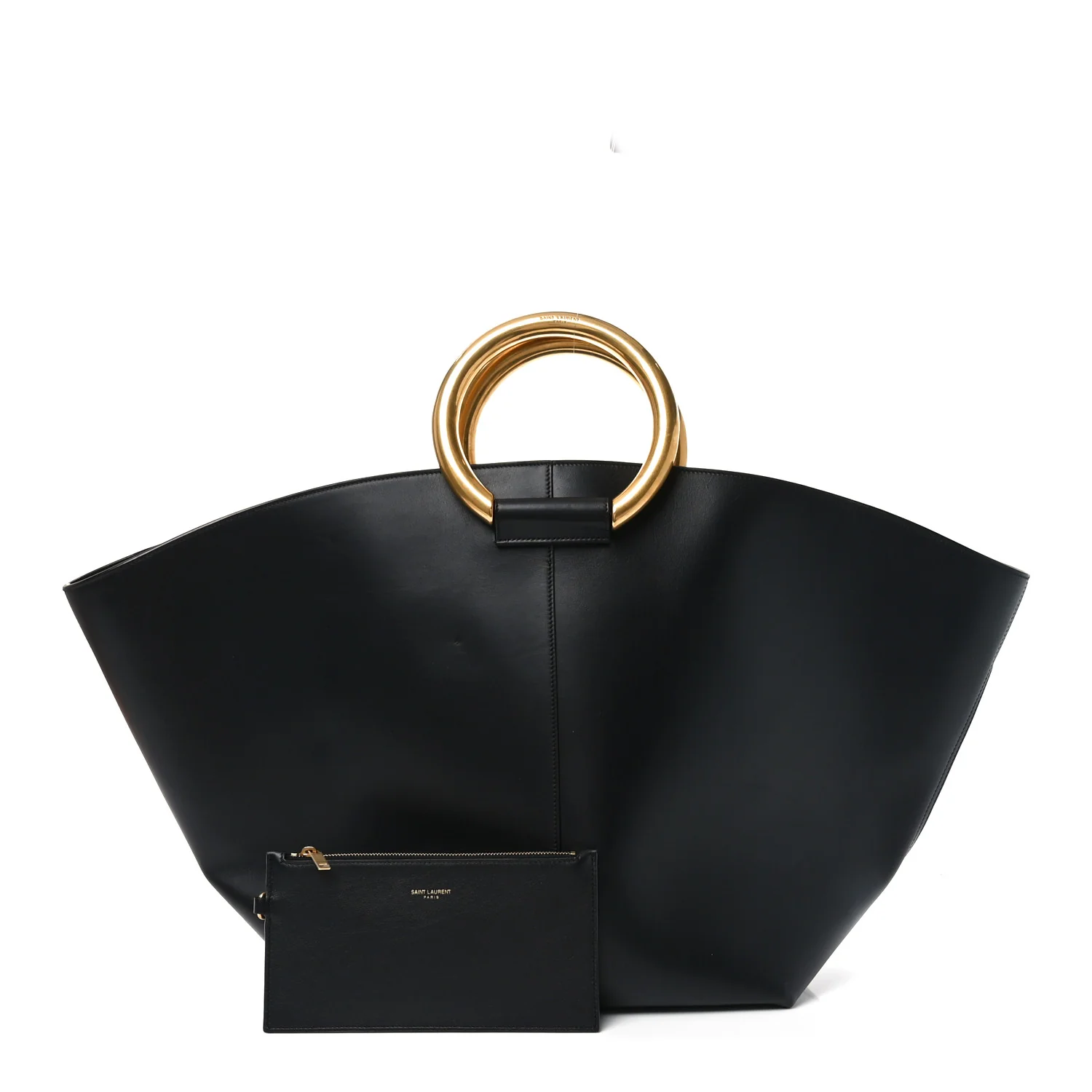 Smooth Calfskin Maxi Trapezoid Shopping Tote Black