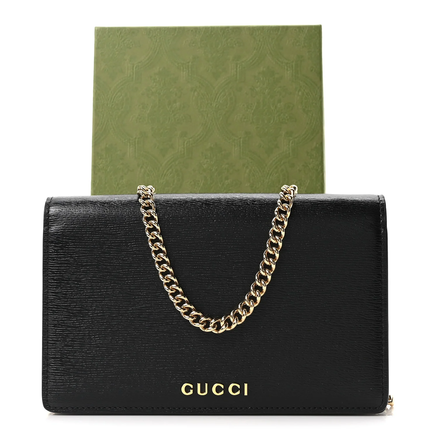 Textured Calfskin Script Logo Wallet On Chain Black