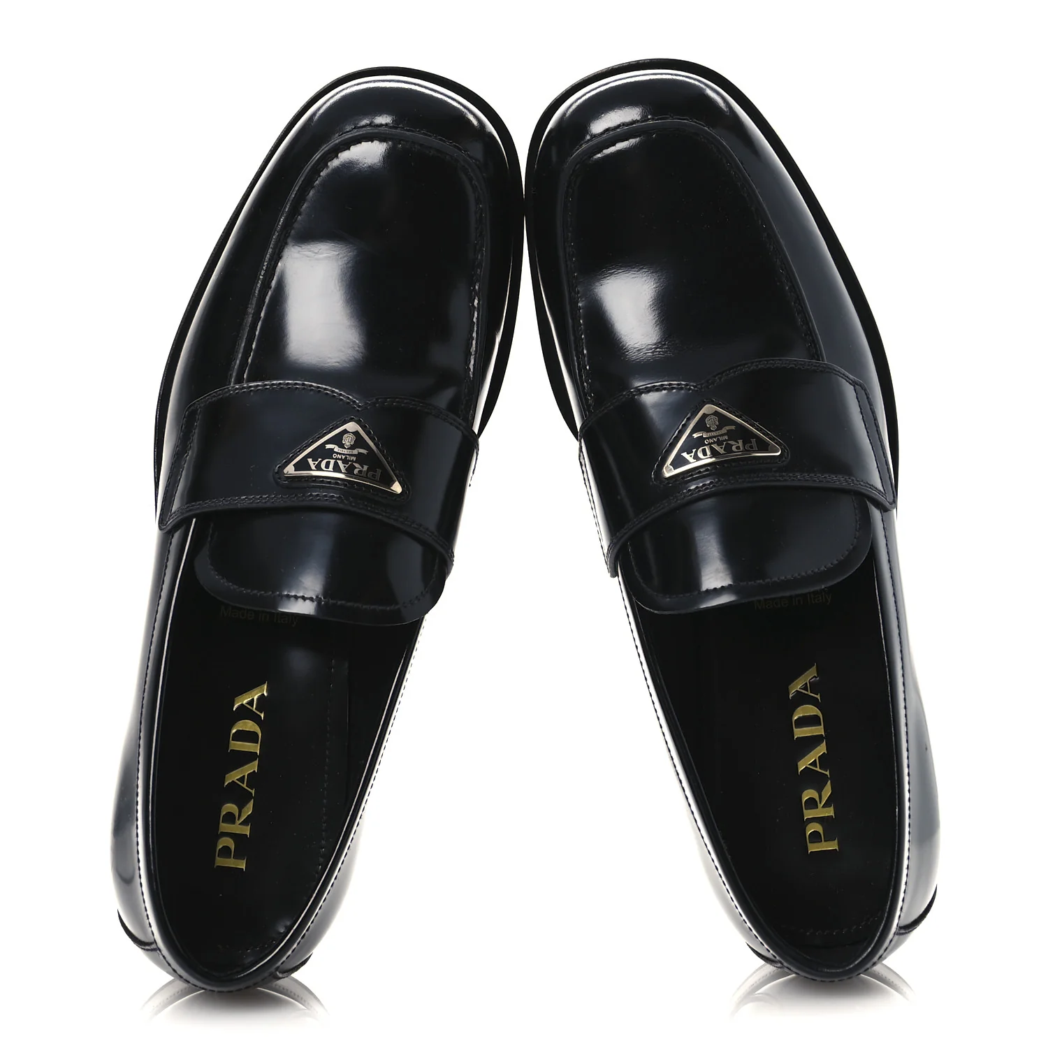 Spazzolato Fume Metal Triangle Logo Mens Loafers 8.5 Black