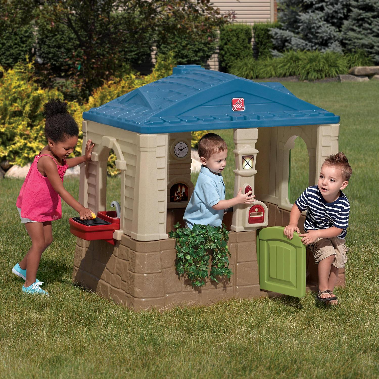 Happy Home Cottage Grill Brown Playhouse Plastic Kids Outdoor Toys Image 4