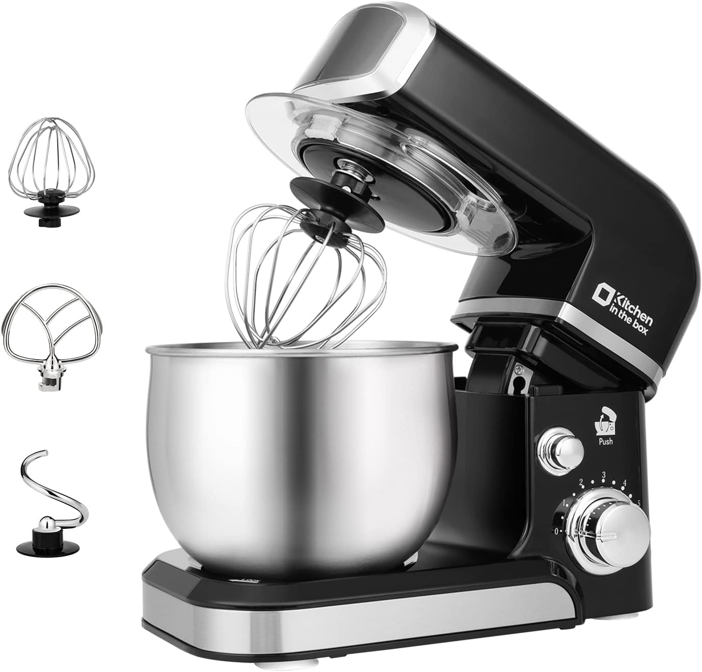 Kitchen in the box Stand Mixer, 3.2Qt Small Electric Food Mixer, 6 Speeds Portable Lightweight Kitchen Mixer for Daily Use with Egg Whisk, Dough Hook, Flat Beater (Black)