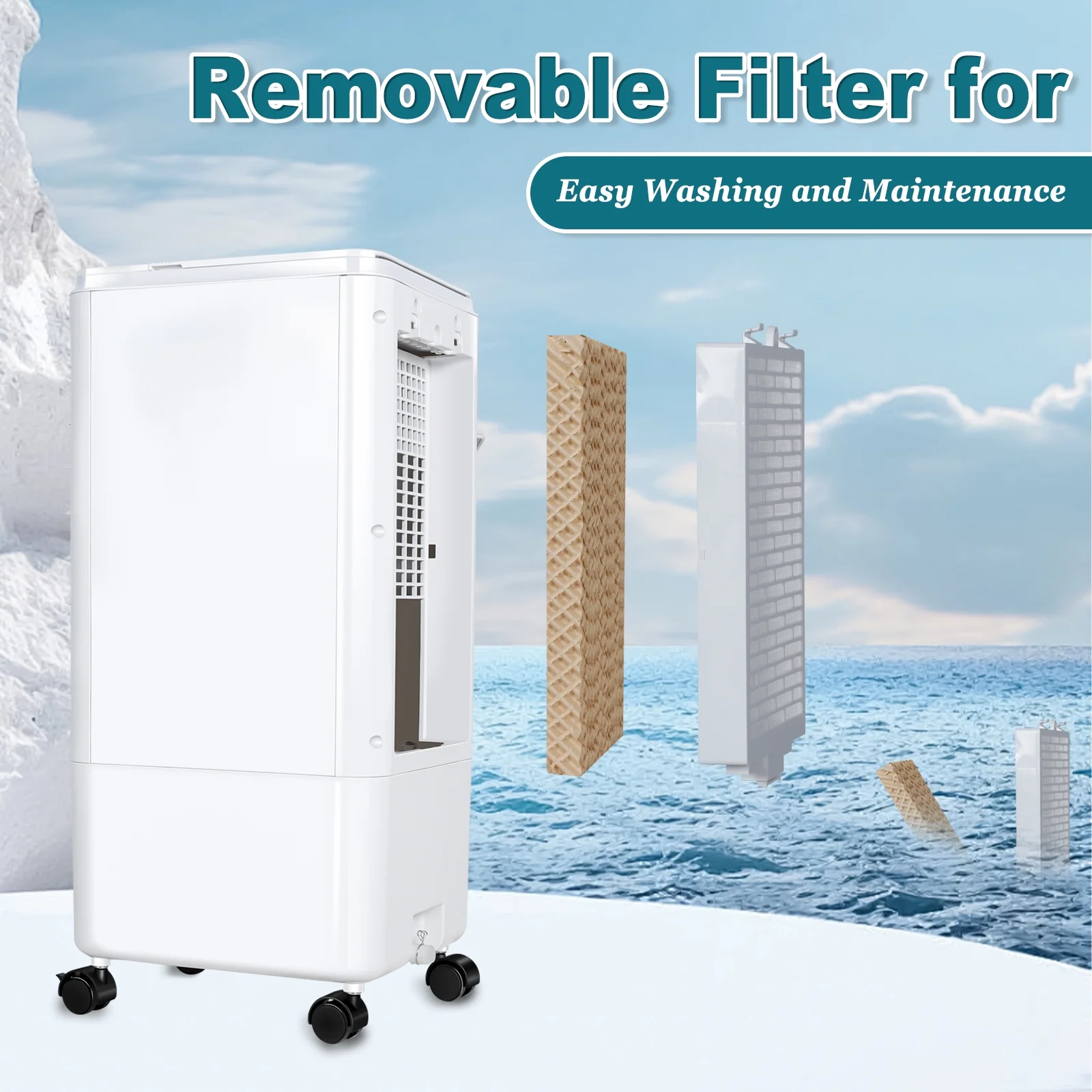 Evaporative Air Cooler, Portable Air Conditioners w/7H Timer for Auto-Off,1.85-Gal Tank Windowless Air Conditioner,Swamp Cooler Air Conditioner for Room Bedroom Outdoor Indoor - Image 2