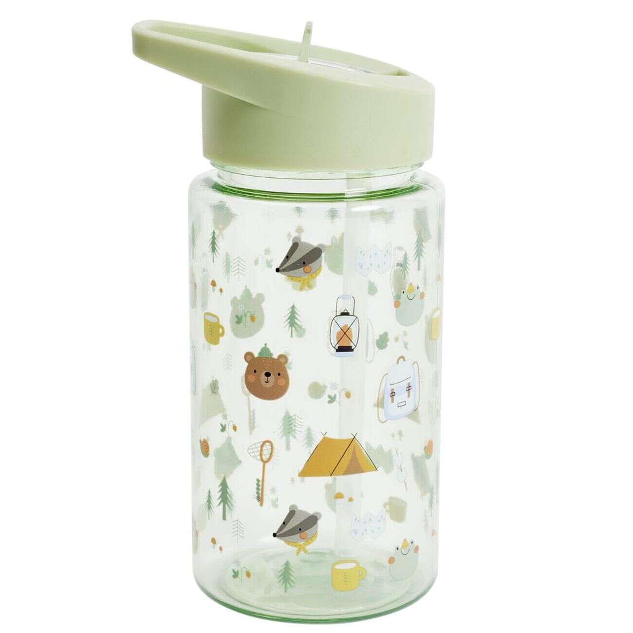 Gourde enfant 450ml plastique vert motifs forêts Ø7xH16,5cm