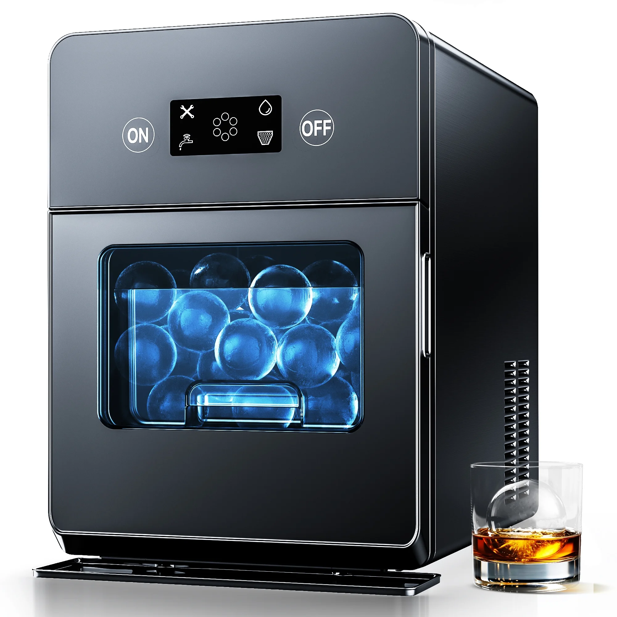 Simzlife Sphere Ice Maker, 10 Pcs/Hour, 150 Pcs/Day, Clear Ice Ball Maker with Enhanced Insulation, with LCD Touch Screen, Self - Cleaning, Quiet Home and Bar Ice for Whiskey Bourbon Parties