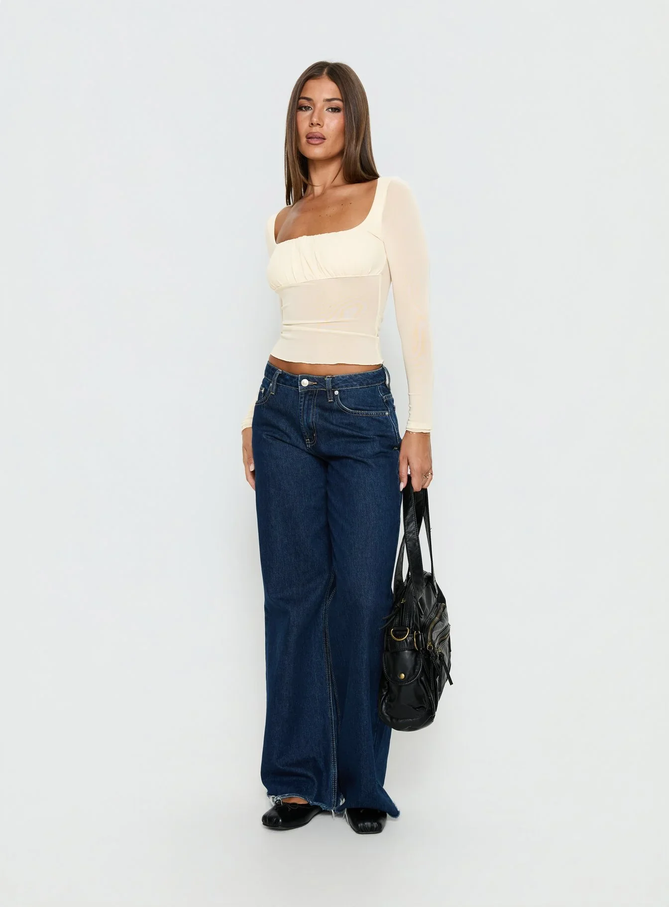 Victoire Long Sleeve Mesh Top Beige