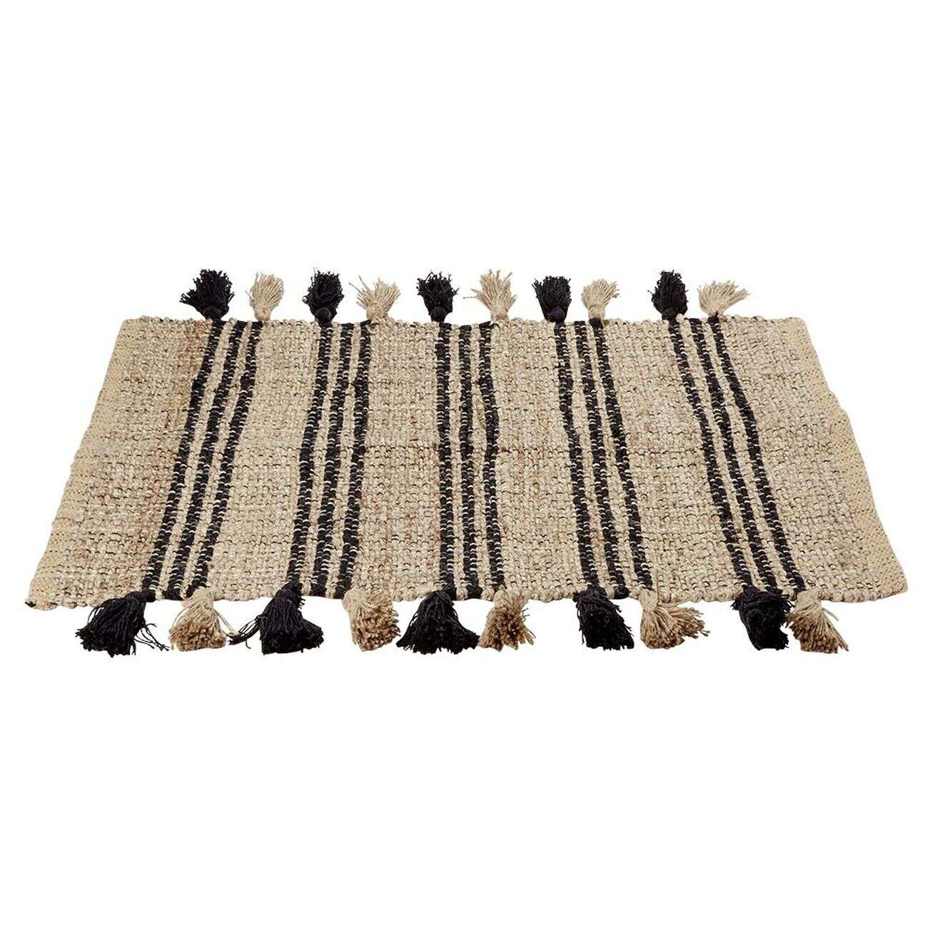 Tapis en jute avec pompon noir L60X90 cm