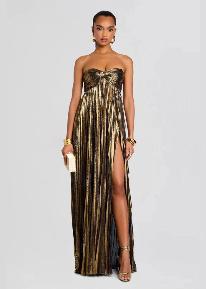 Robe de soirée chic argentée sans bretelles