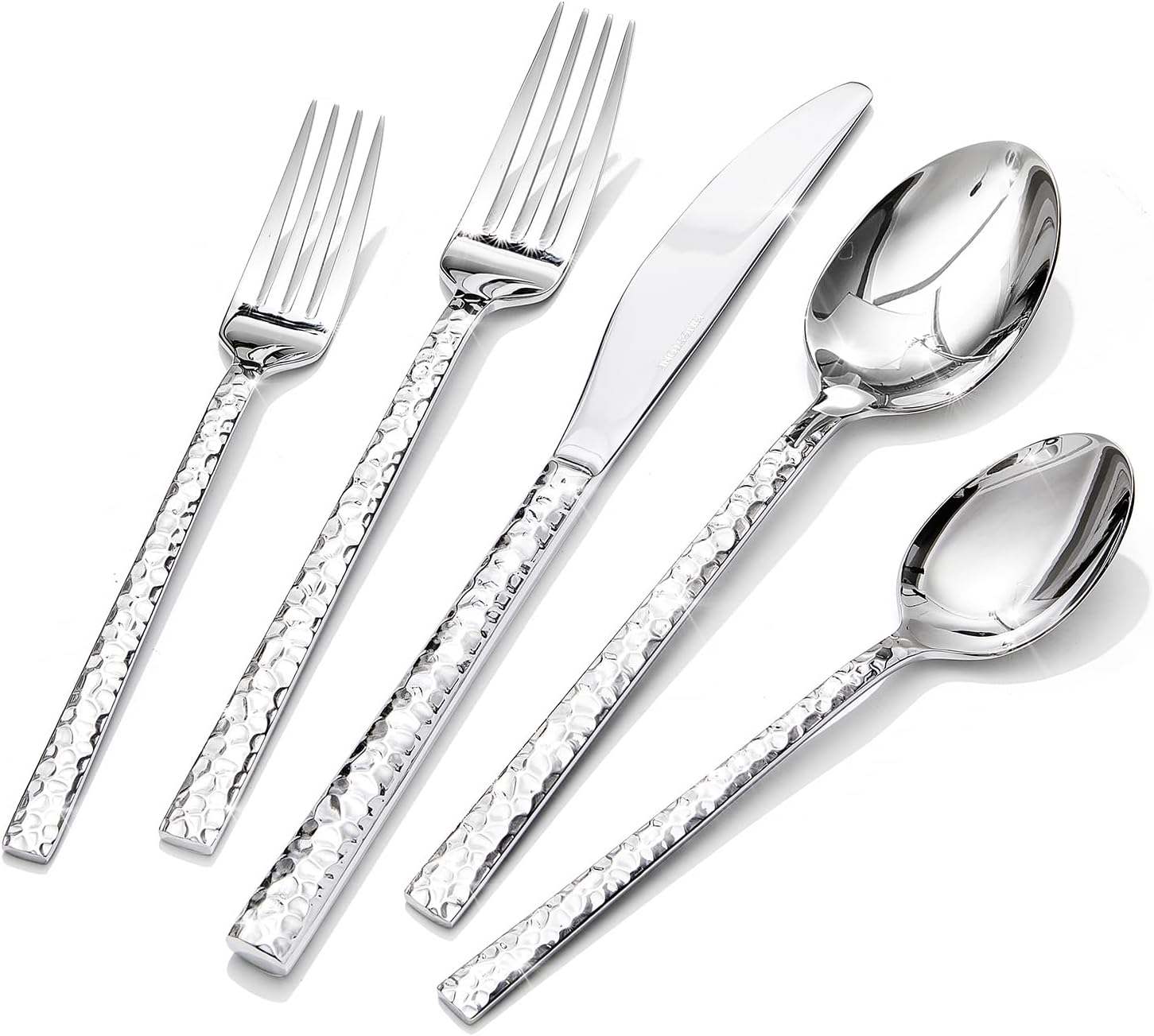 20 Piece Hammered Silverware Set, 18/10 Stainless Steel Flatware Set for 4