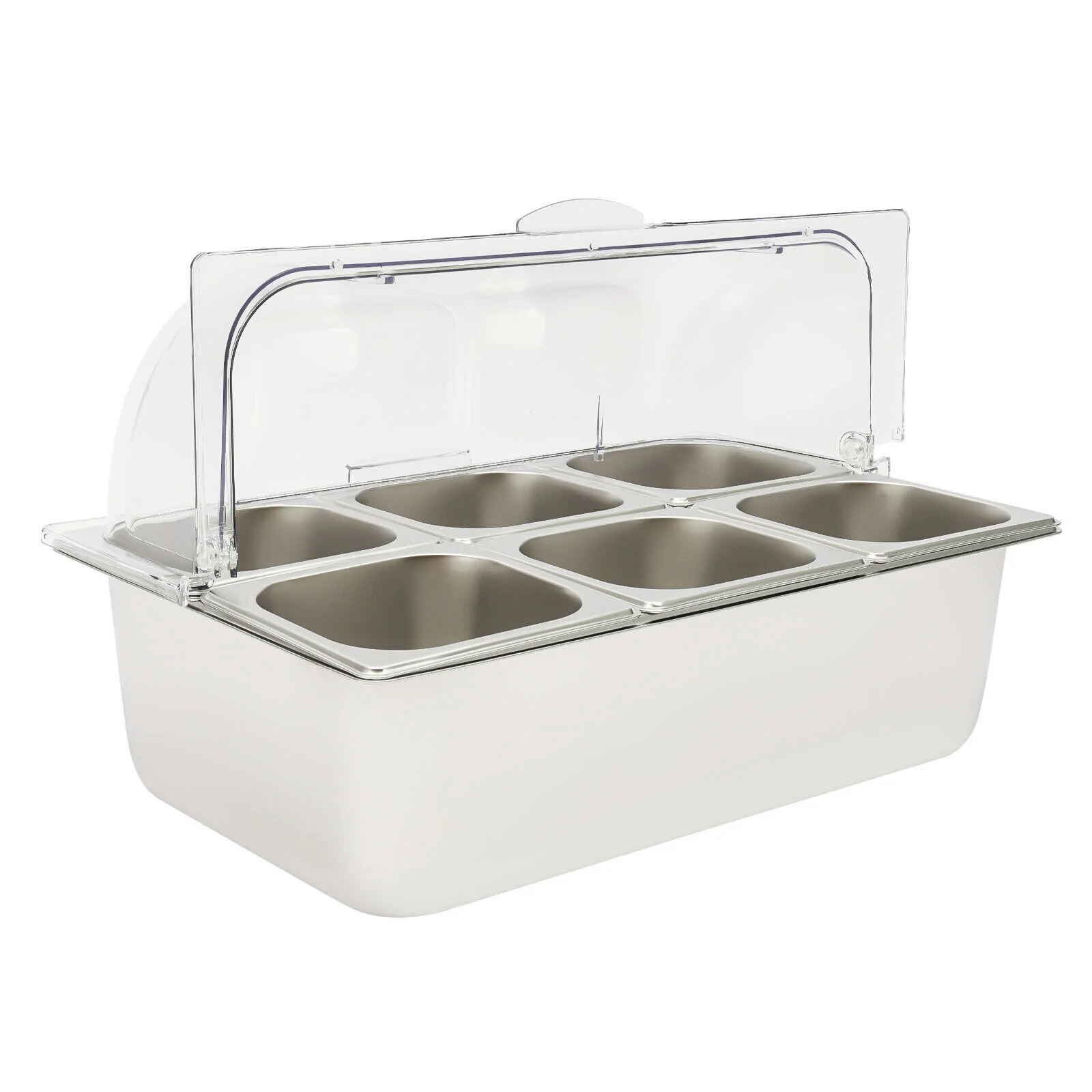 Stainless Steel Ice Food Serving Display Tray with 6 Pans a?? Hot Cold Buffet Chiller Server, PC Roll Cover, Dual-Sided Access, 3.59qt Each Pan, for Catering Party Use - Image 4