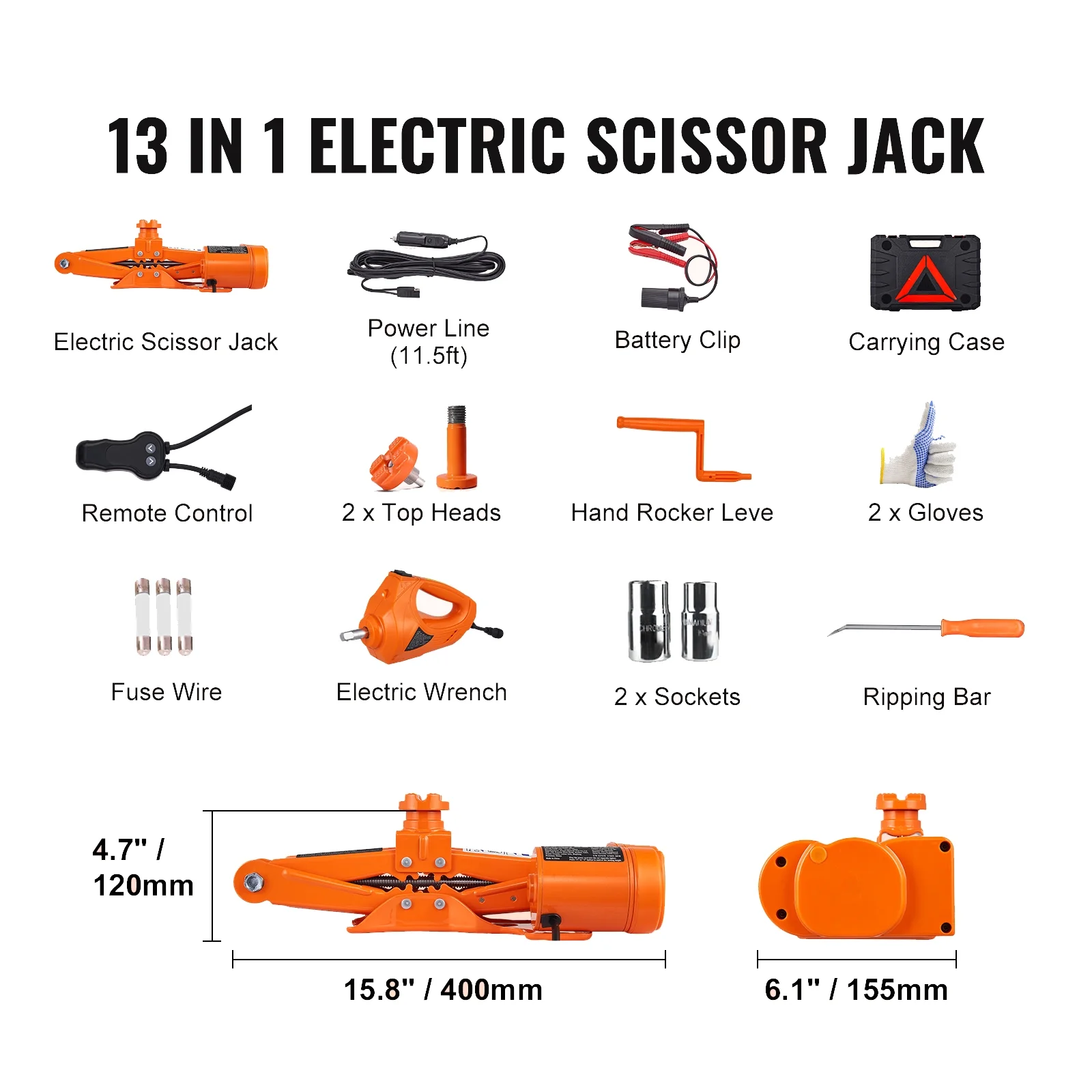 Electric Car Jack, 3 Tons Capacity, Scissor Jack with Electric Wrench, 12V, Dual Saddles, Remote, for Sedans, SUVs, Trucks Tire Replacement - Image 7